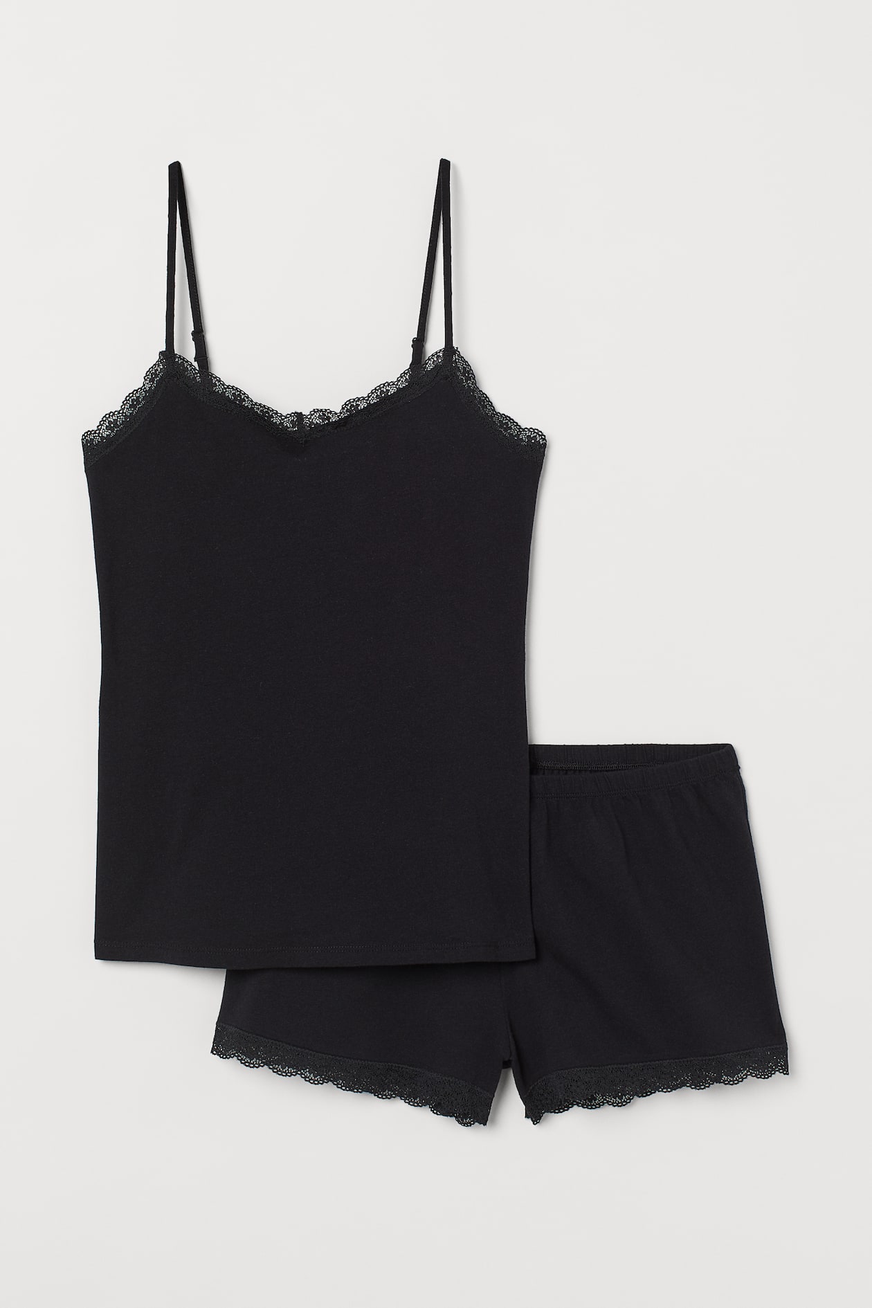 Pajama Camisole Top and Shorts - V-neck - Sleeveless - Black - Ladies ...