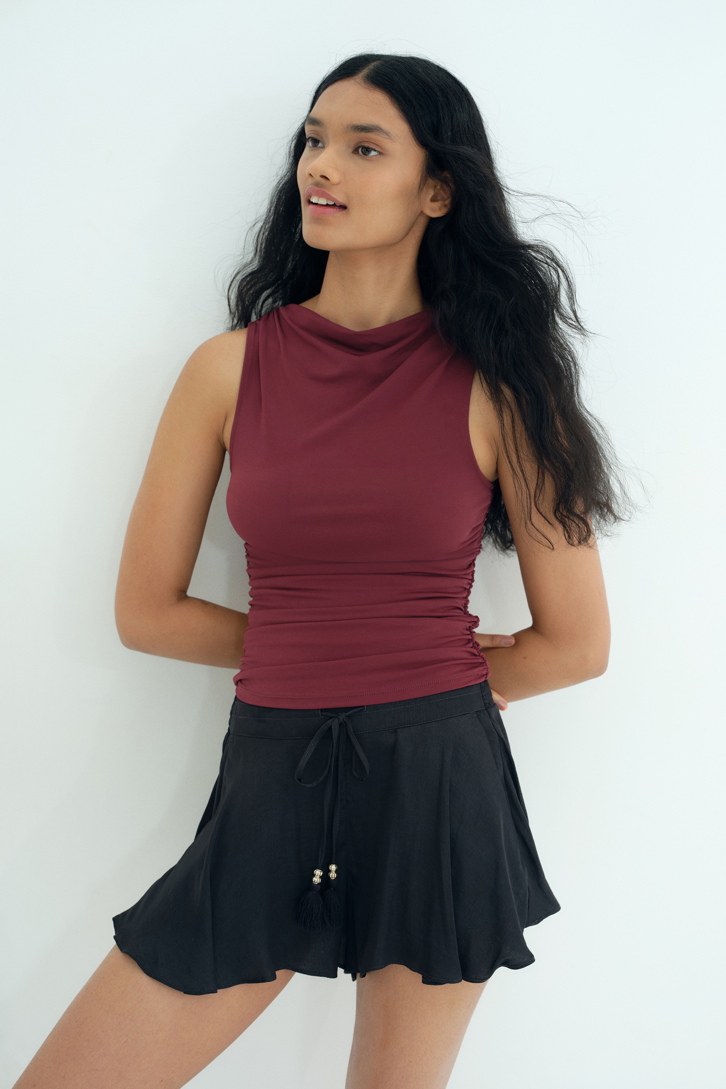 Draped Top - Burgundy/Cream/Dark brown