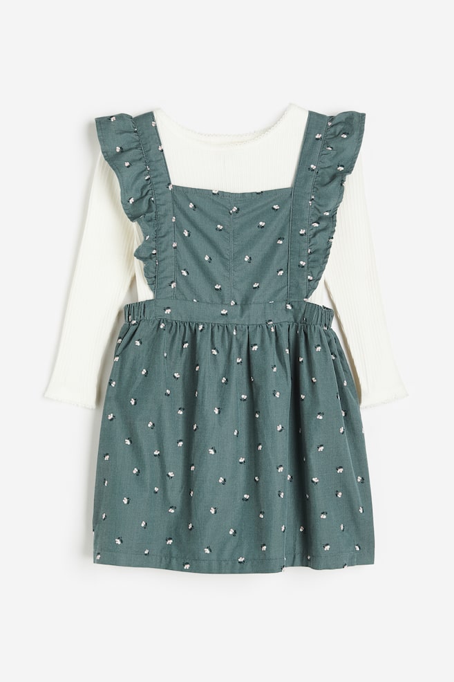 2-piece cotton top and dress set - Dark green/Floral - 1