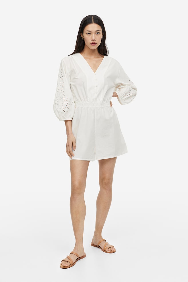 Broderie anglaise playsuit - White/Black - 3