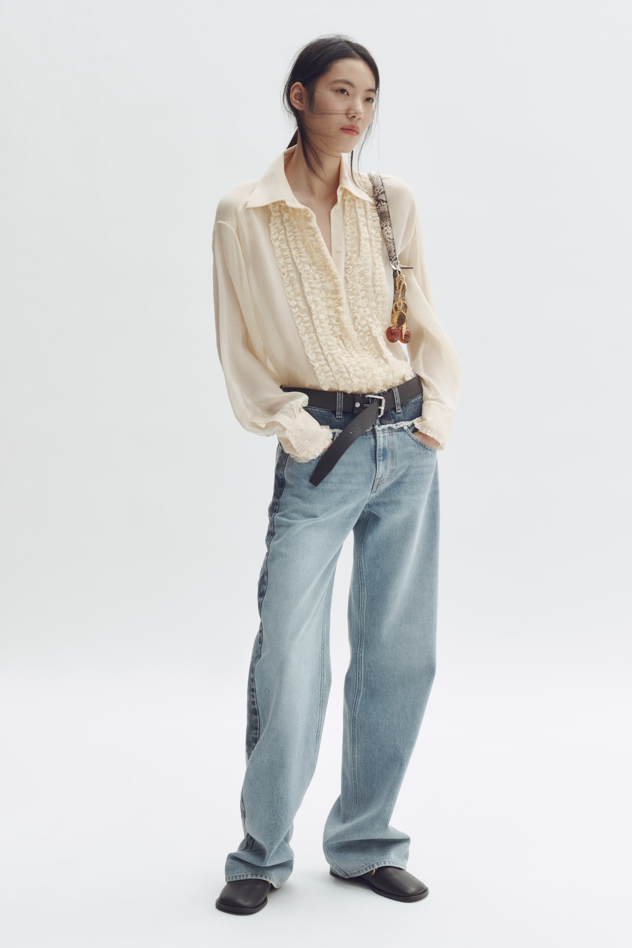 Silk-Blend Blouse with Ruffled Bib