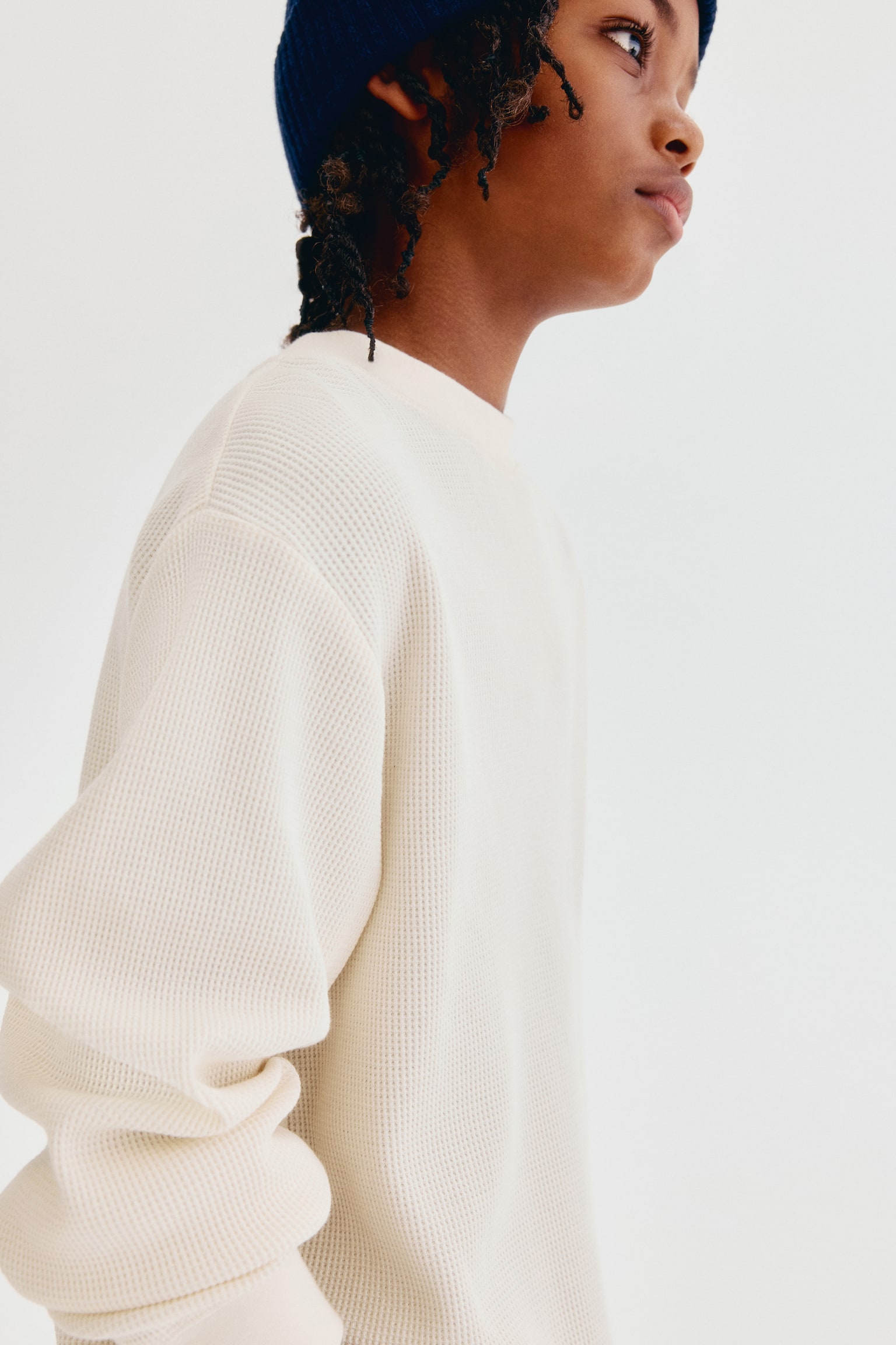 Детская футболка H&M Waffled Long-Sleeved, цвет: Кремовый — фото 4