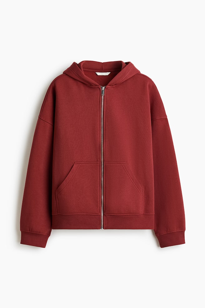 Felpa cappuccio e cerniera - Rosso scuro/Nero/Viola polvere mélange/Grigio mélange - 1