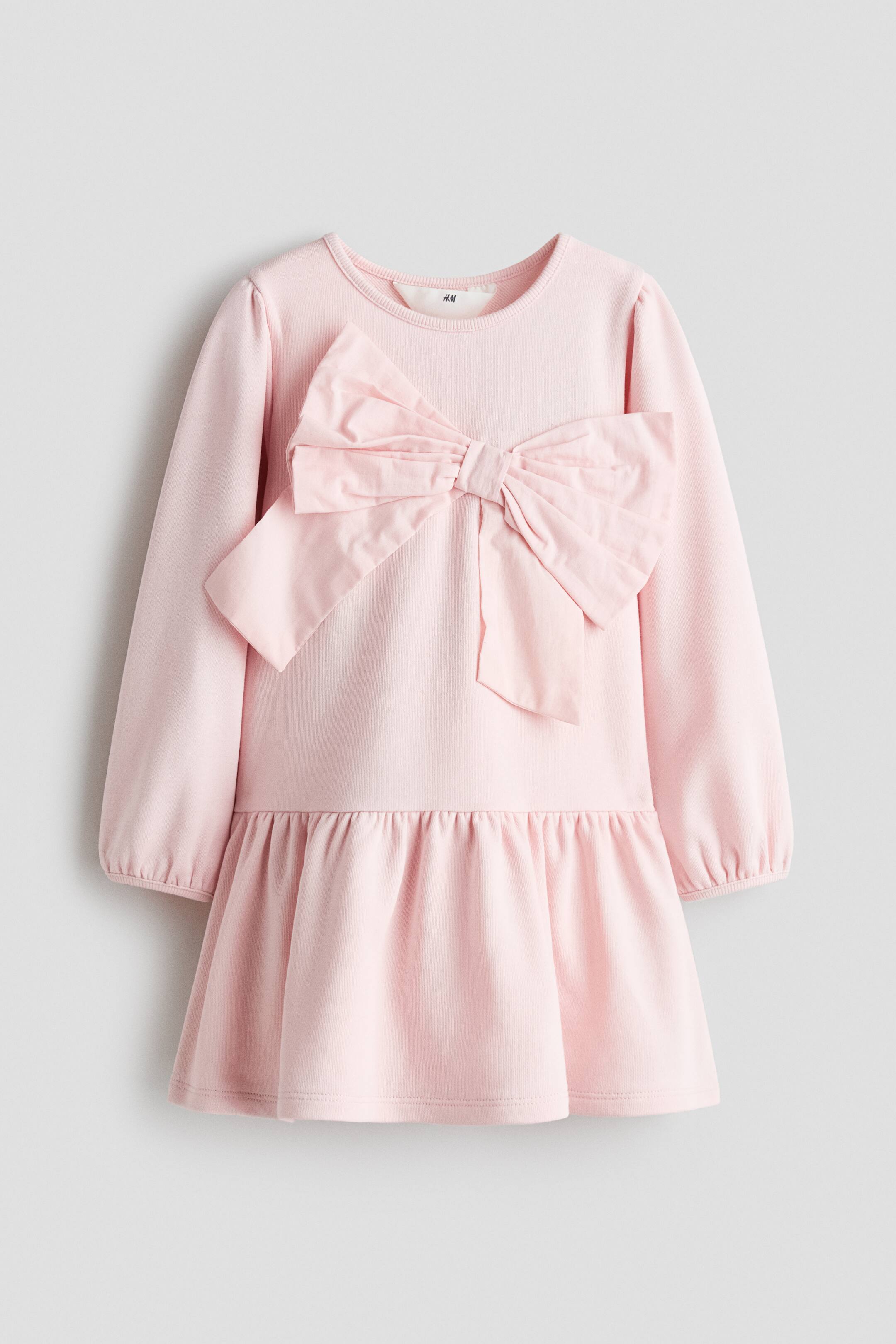 View larger image: Bow-detail sweatshirt dress - Light pink - Kids | H&M 1