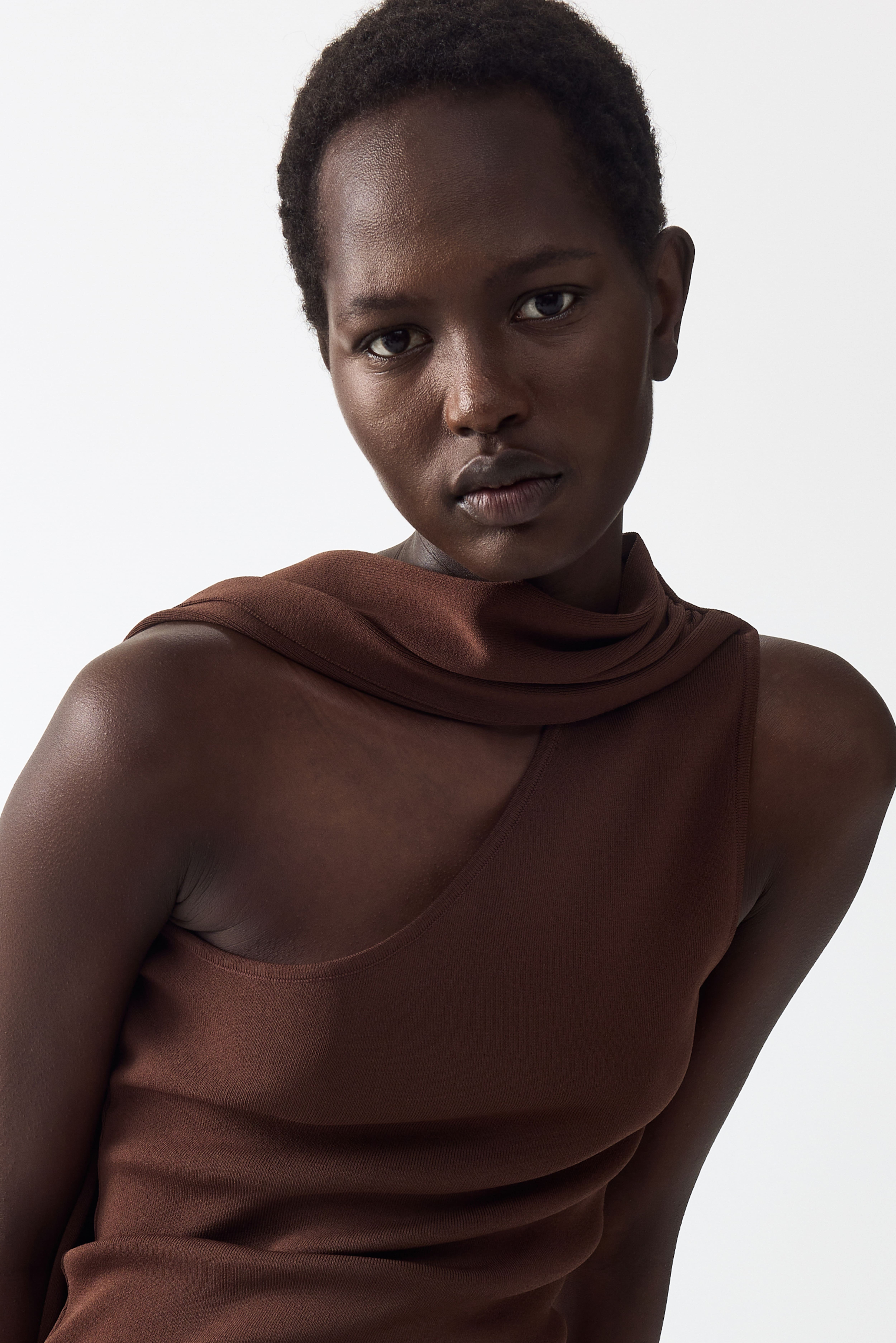 One-Shoulder Scarf-Detail Knit Top