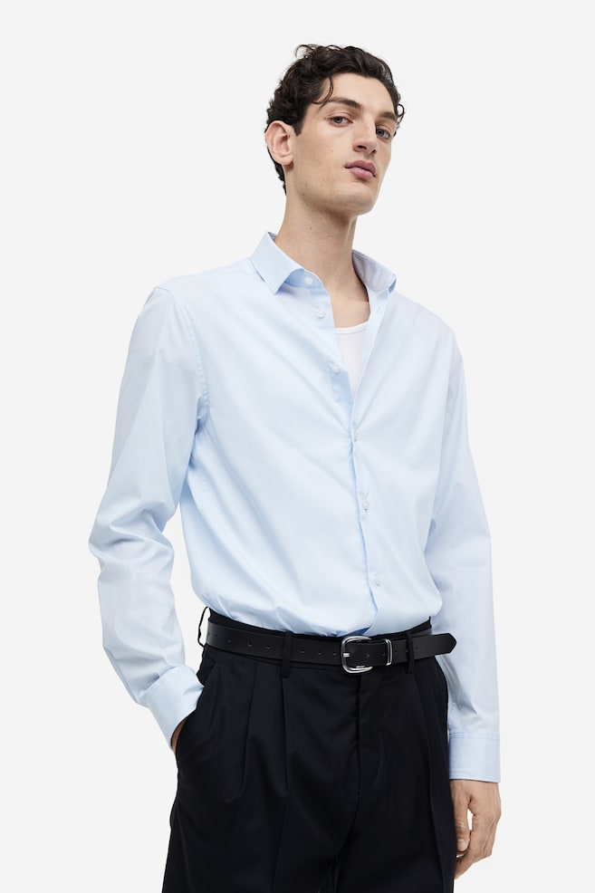 Skjorte med stretch Slim Fit - Lyseblå/Stribet/Hvid/Sort/Lyseblå - 1