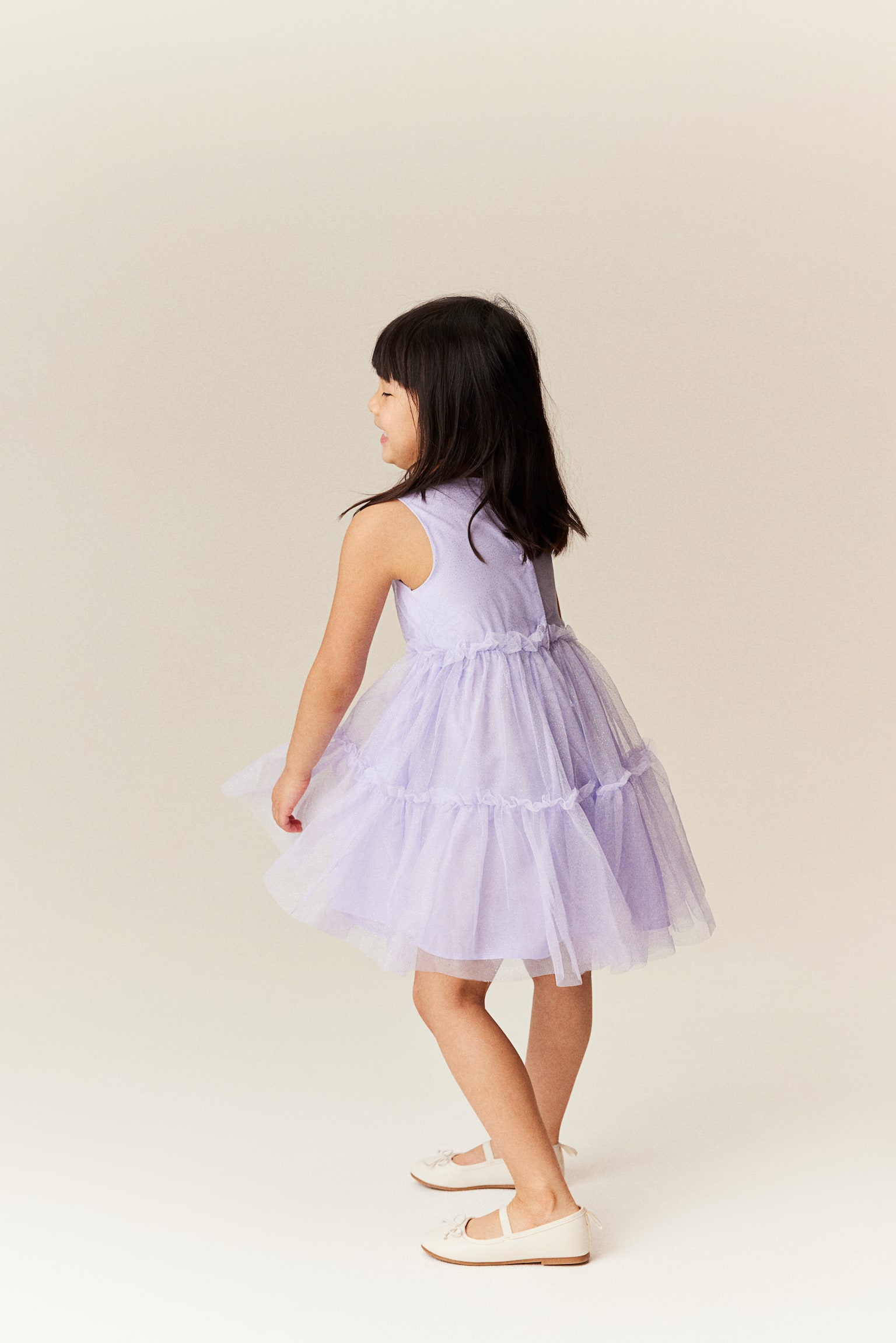 Frill Trim Tulle Dress - Purple/Cream/Floral/Pink/Blue/Gradient/Light yellow - 6