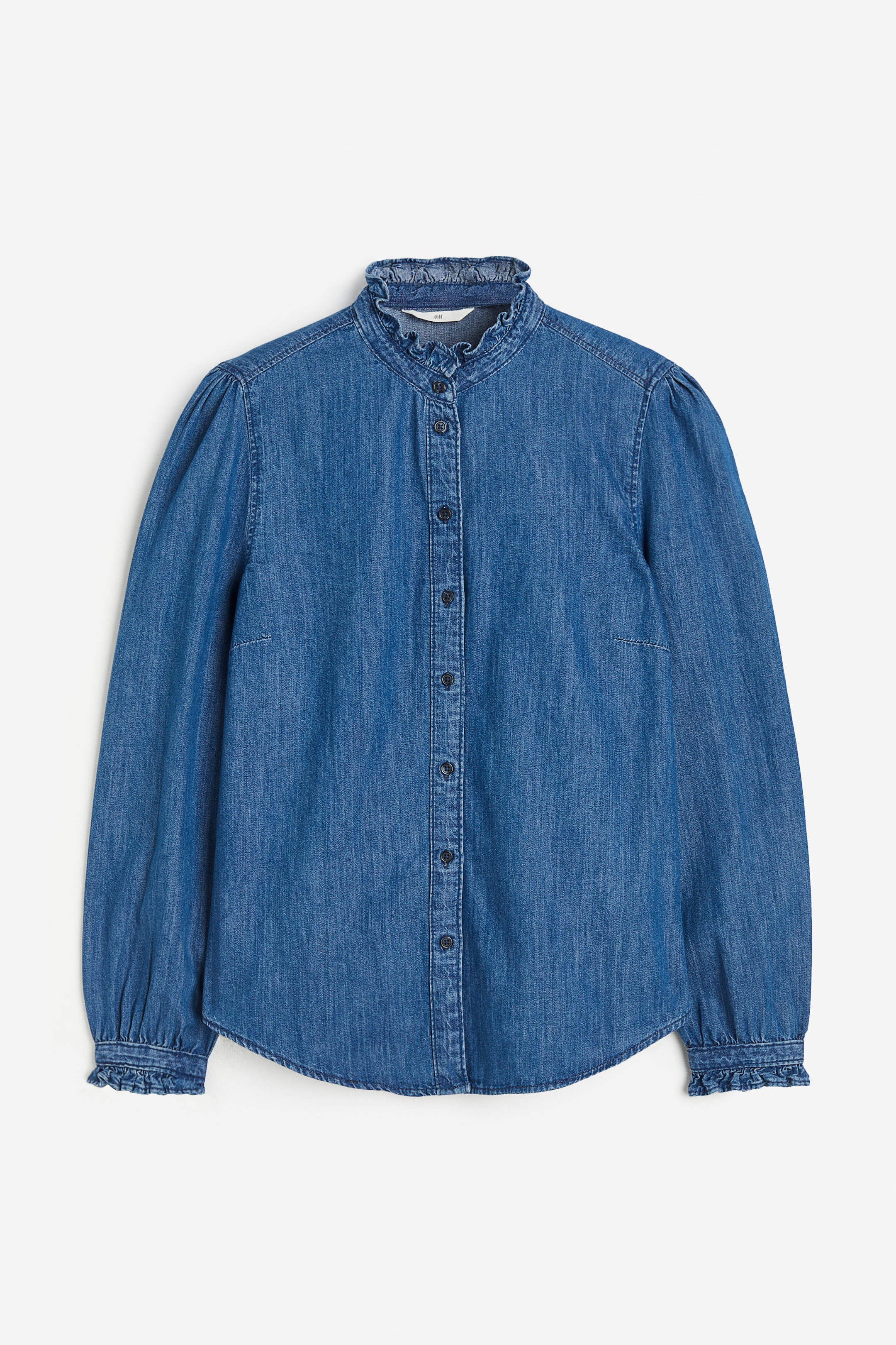 Ruffle-trimmed Denim Blouse