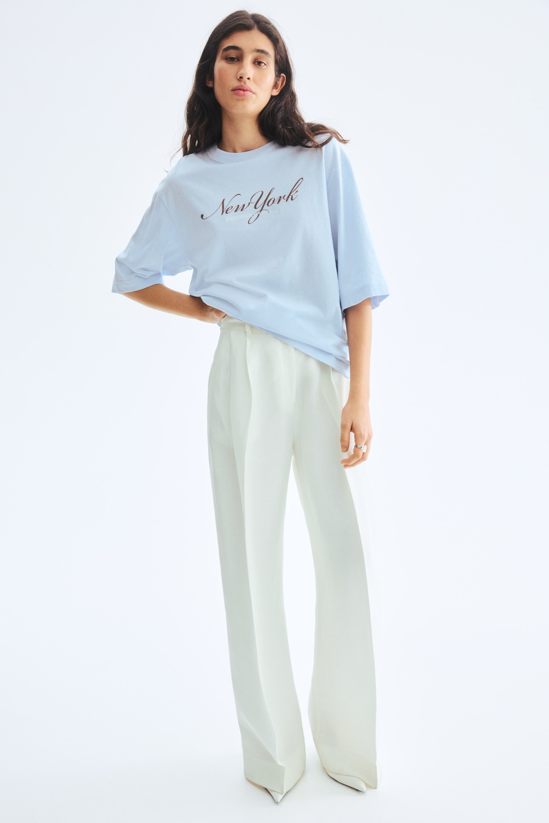 View larger image: Oversized cotton T-shirt - Light blue/New York - Ladies | H&M SG 1