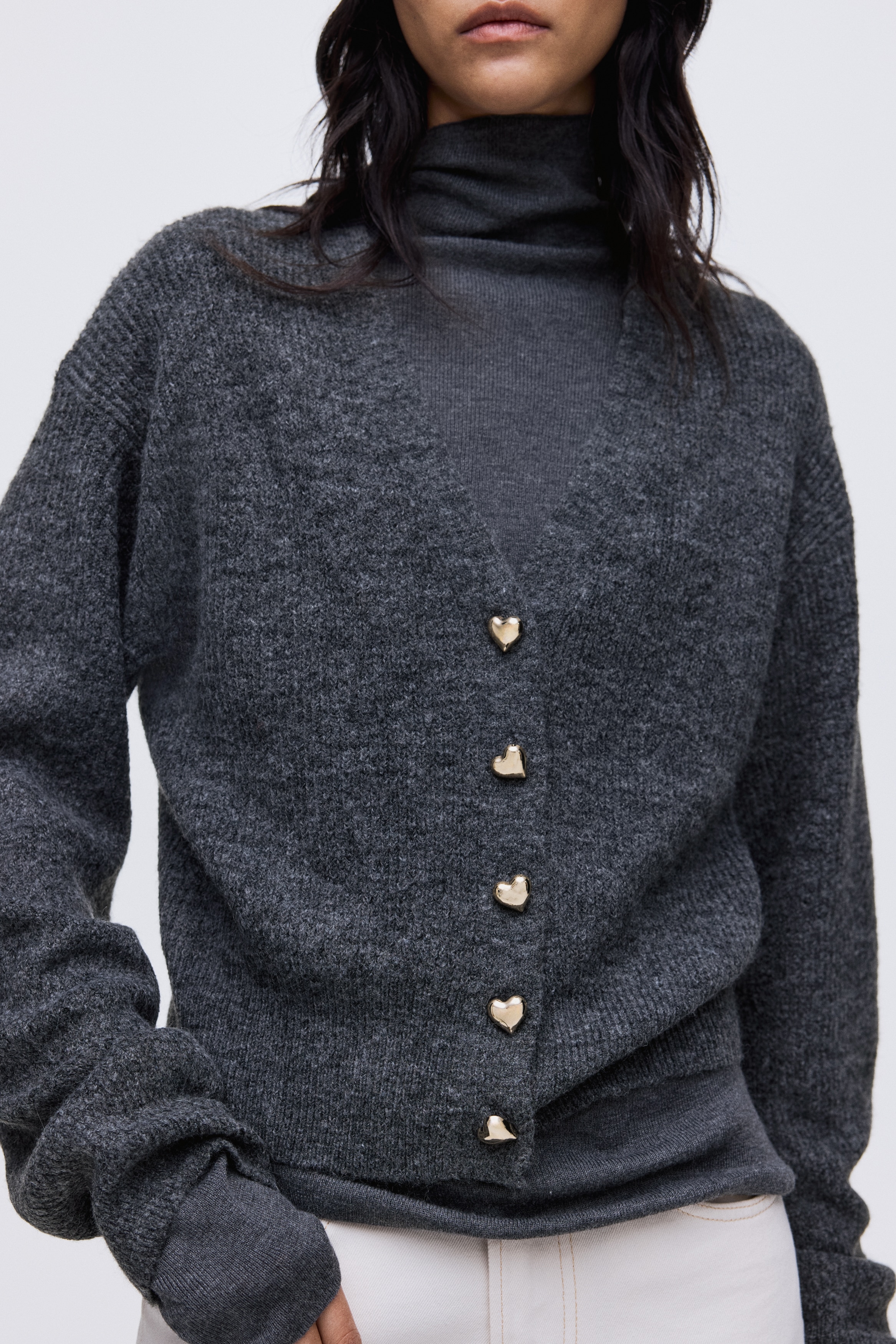 H & M - リブニットカーディガン - グレー