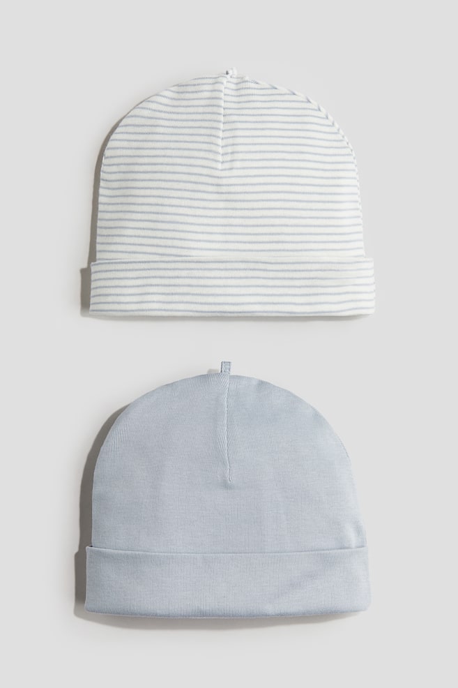2-pack Cotton Beanies - Light dusty blue/striped/White/beige striped/Powder pink/dotted - 1