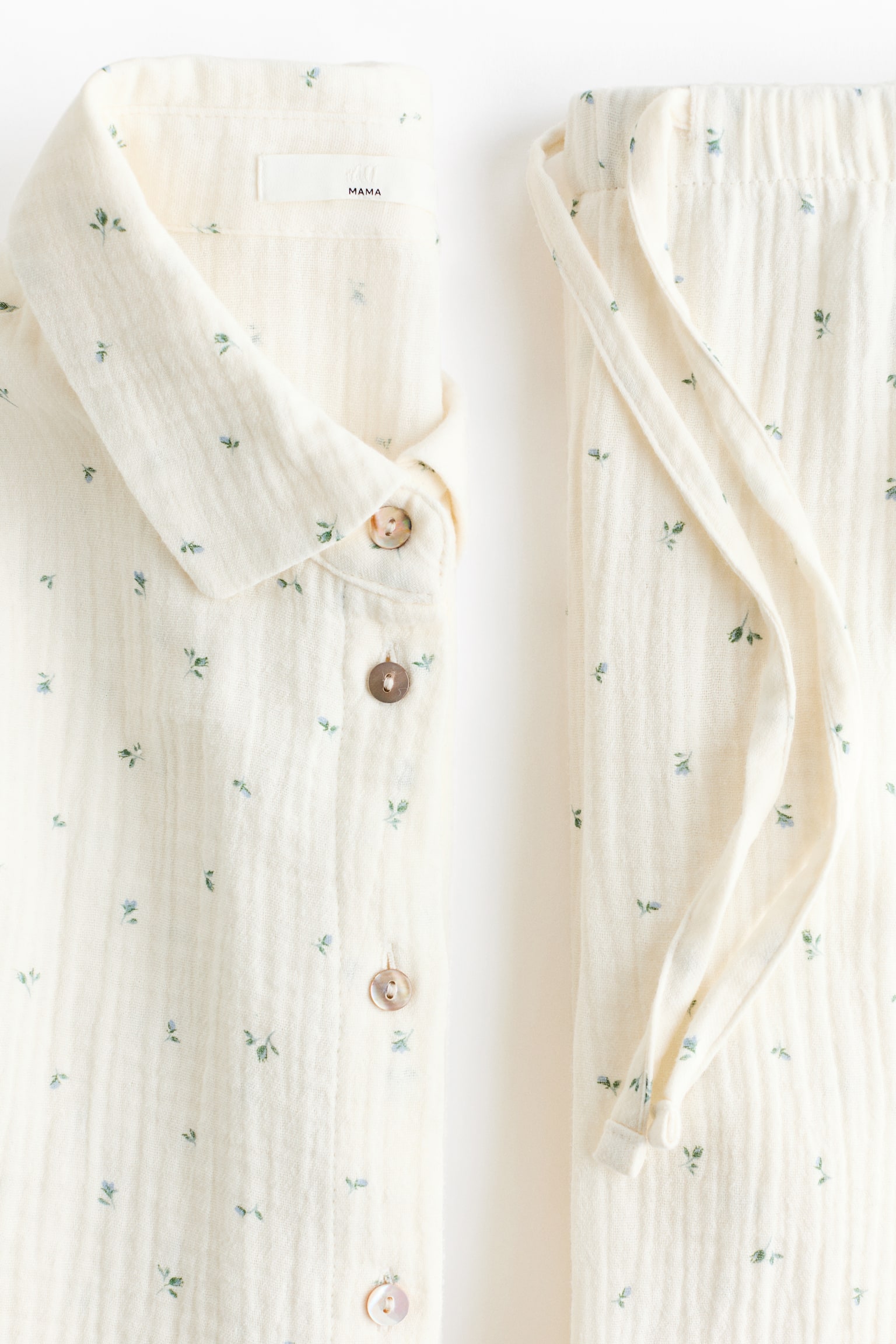 MAMA Cotton muslin pyjamas - Cream/Floral/Dark grey - 3