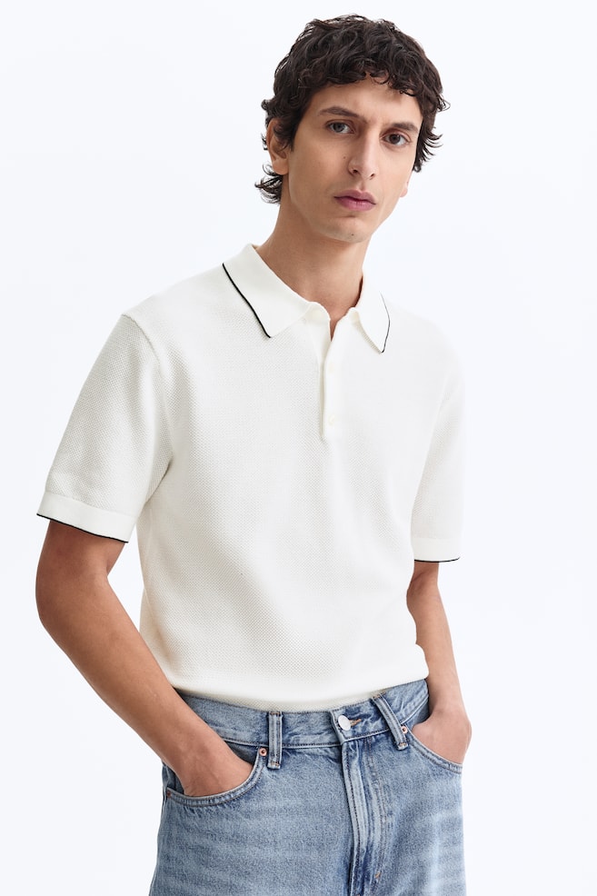 Slim-Fit Polo Shirt - White/Dark blue - 3