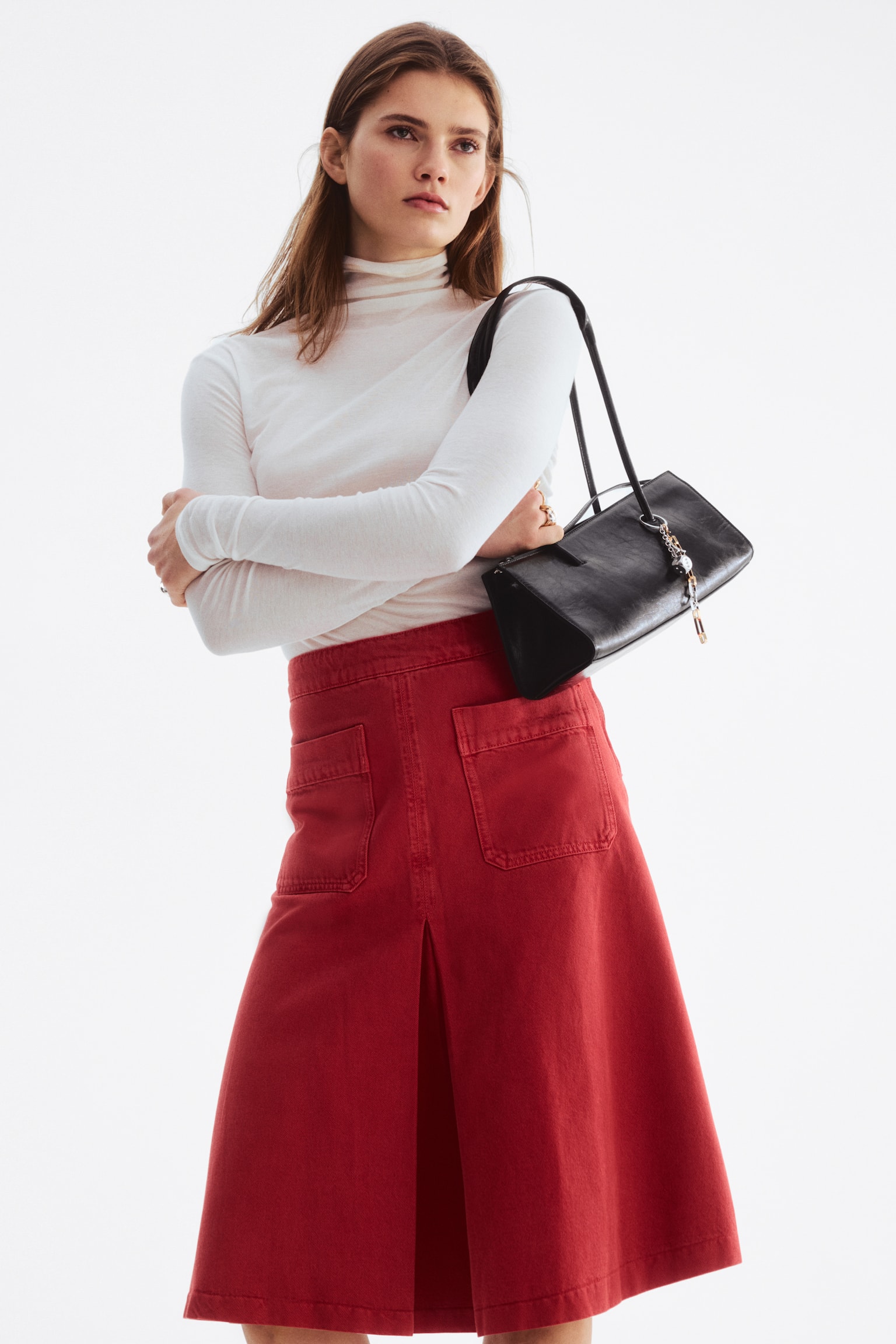 A-line twill skirt - Red - 6