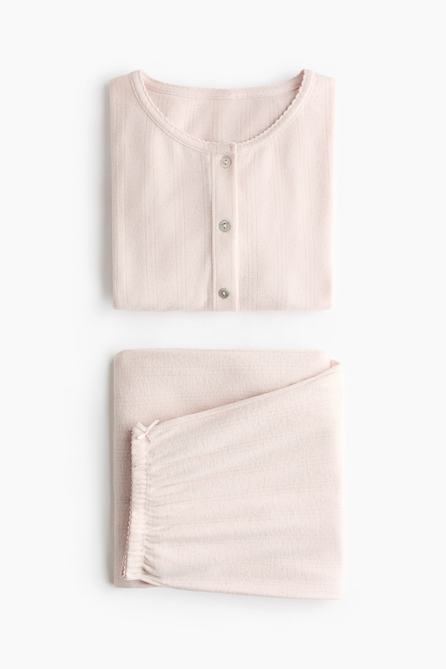 Delik Desenli Jarse Pijama Takımı - Toz pembe/Krem - 7