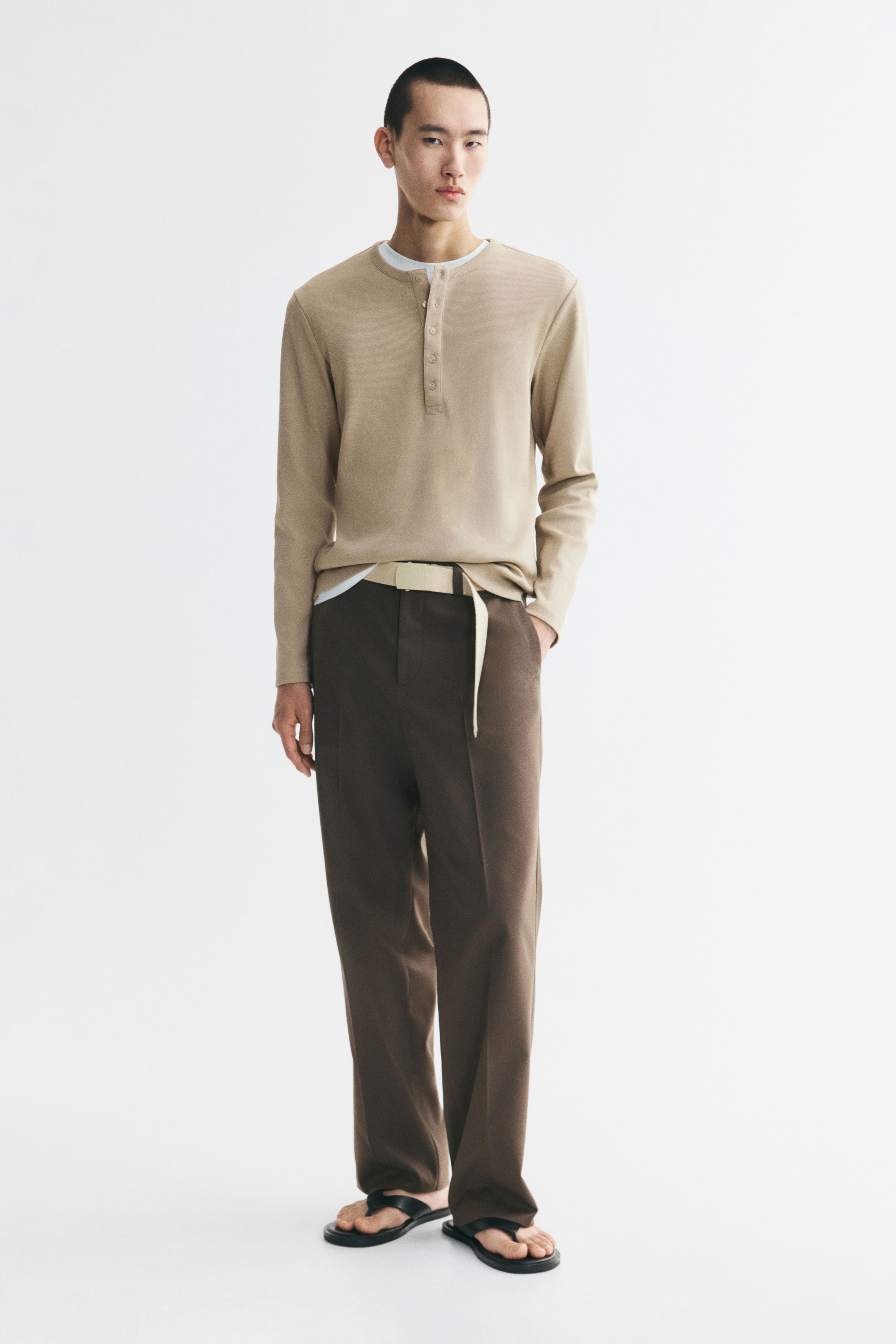Slim-Fit Ribbed Henley Shirt