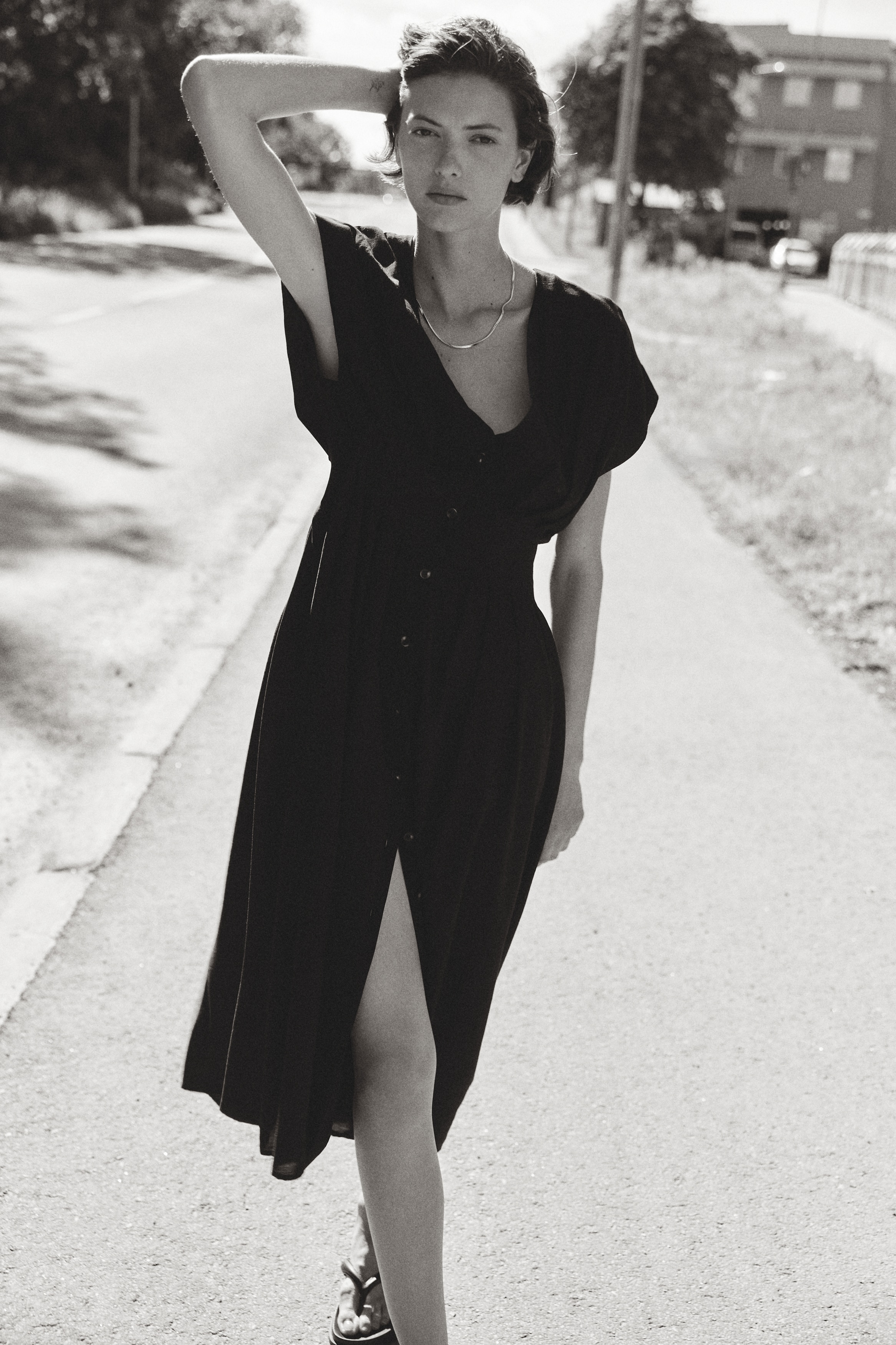h&m black cotton dress Women's Black Smocked Cotton Dress