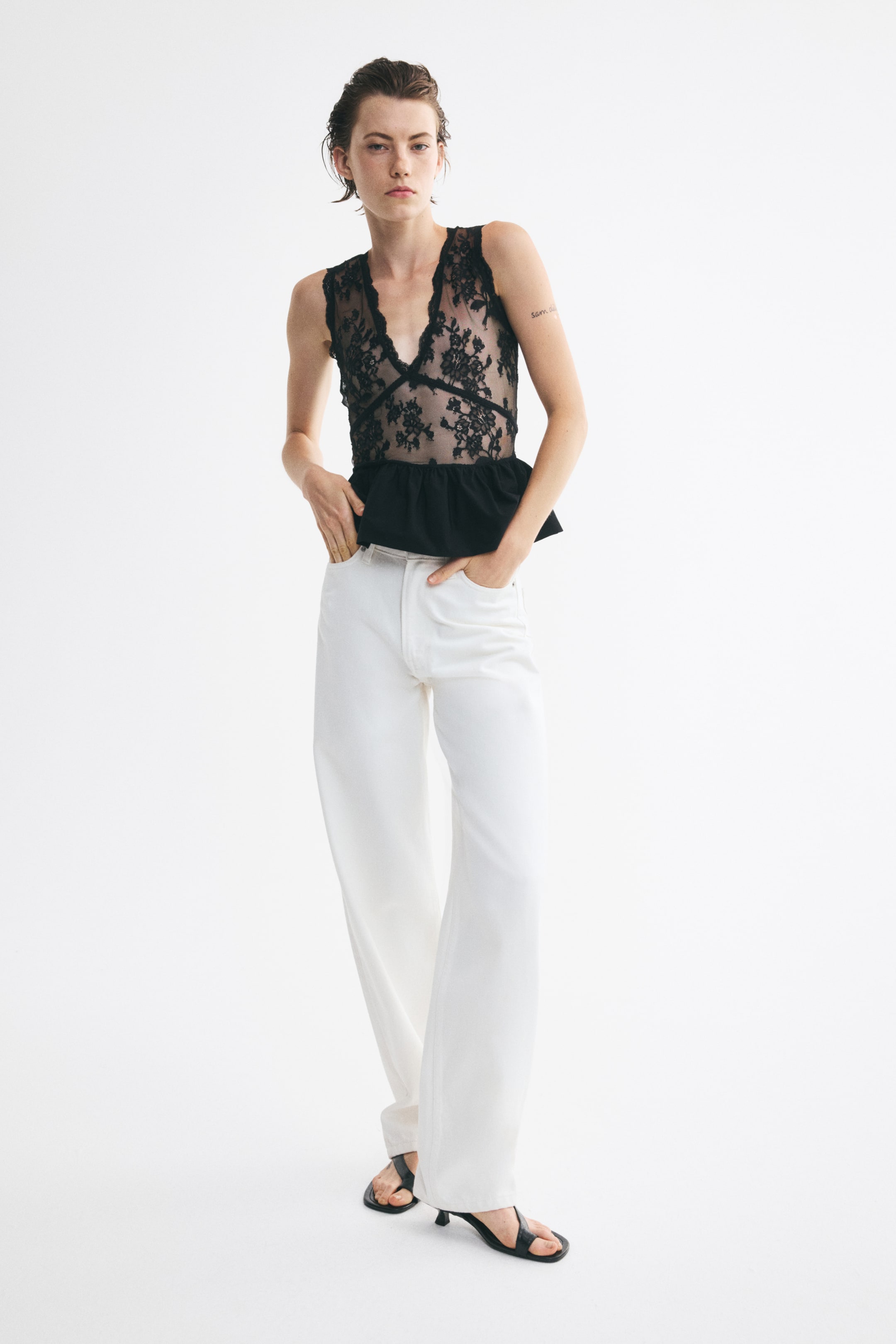 Dual-Fabric Peplum Top