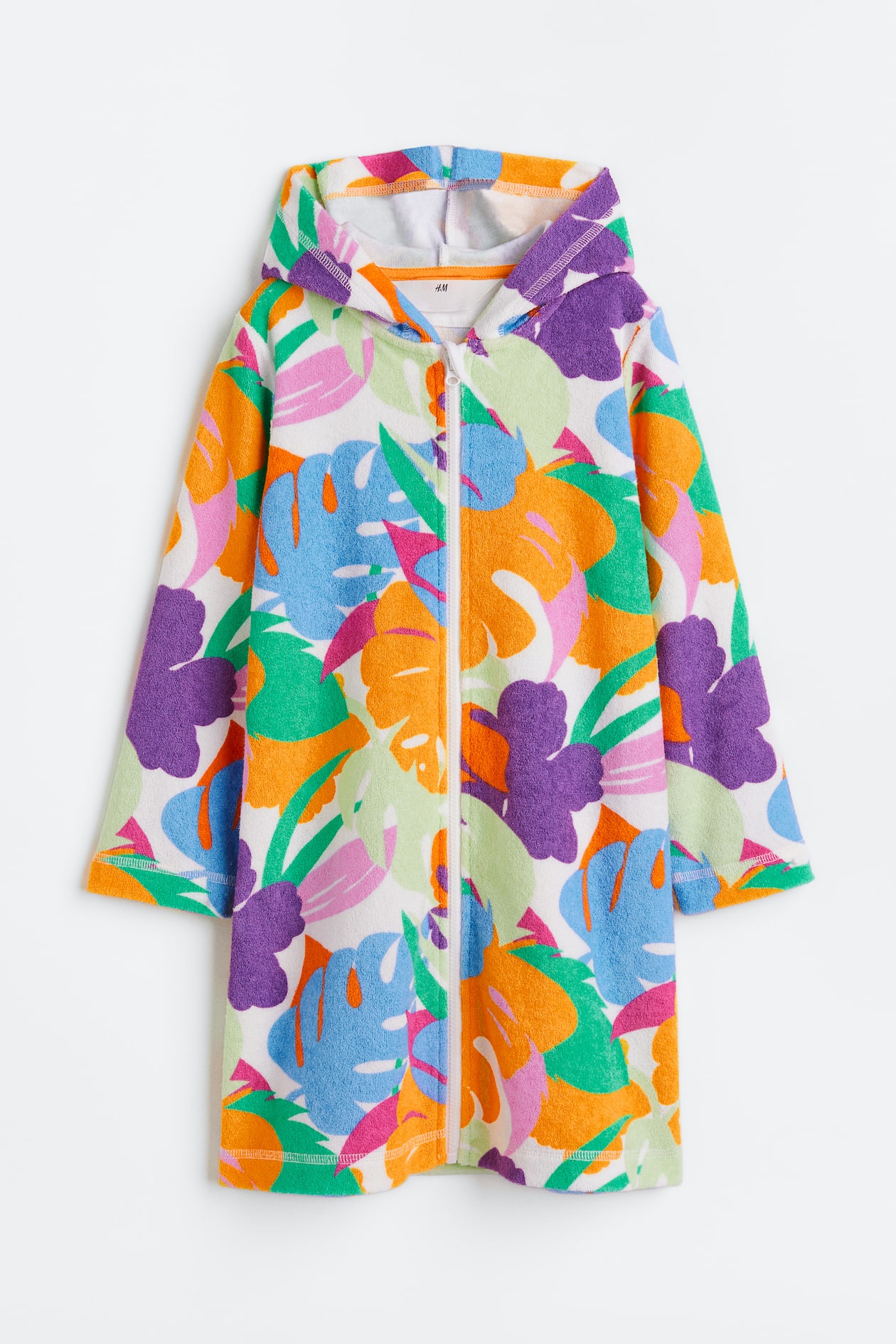 Patterned Terry Bathrobe - Blue/tropical leaves - Kids | H&M US