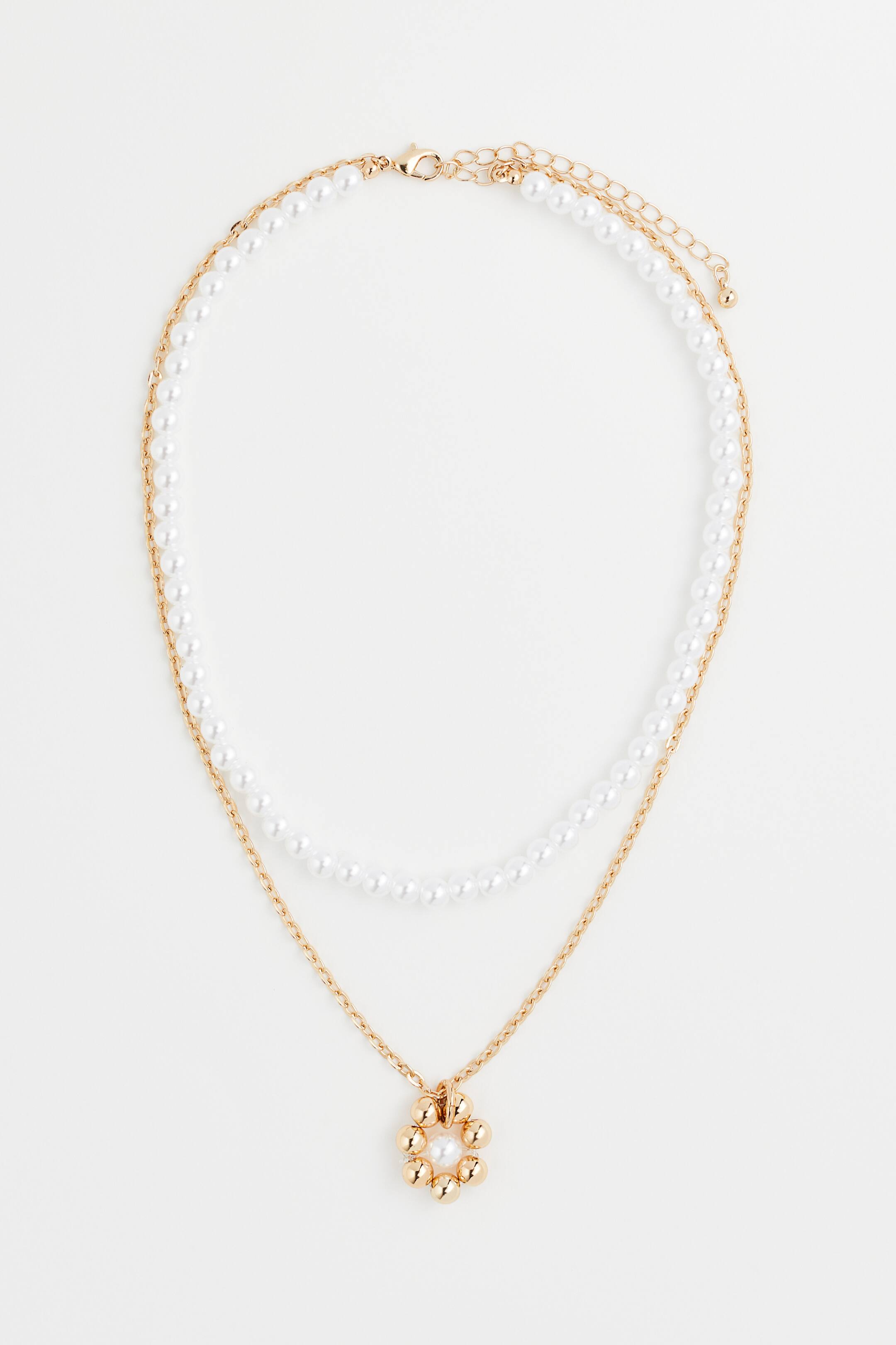 Doublestrand Pendant Necklace Goldcolored/white Ladies H&M US