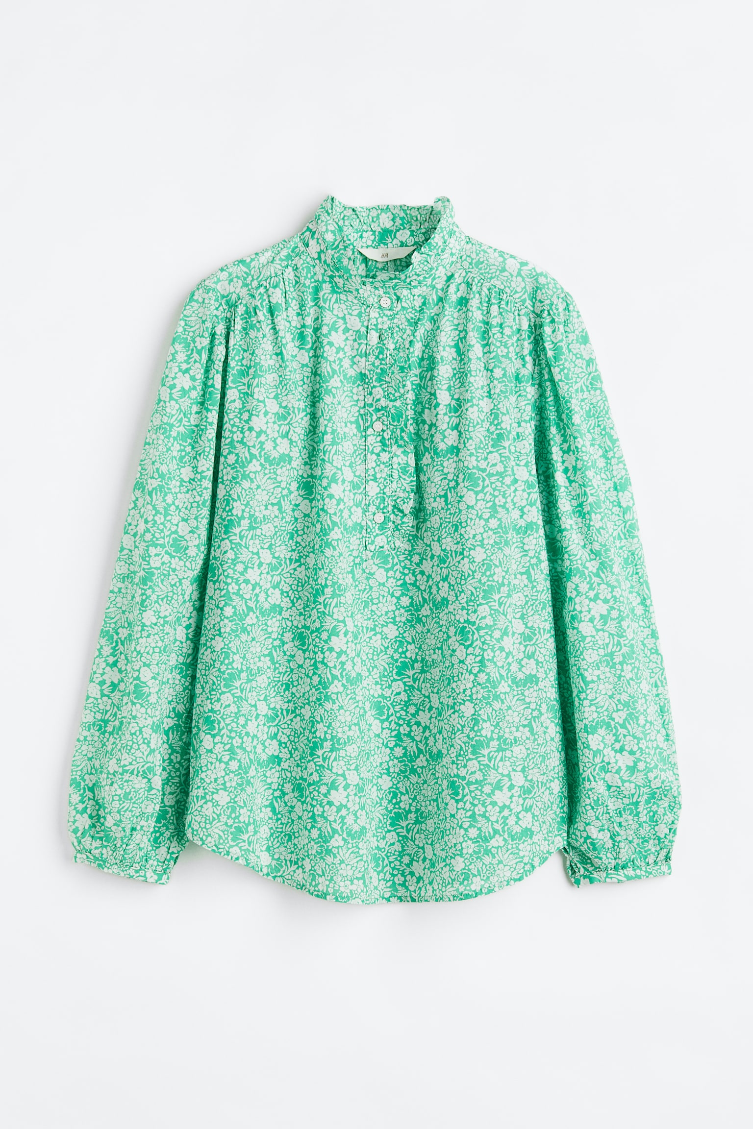 Frill Trim Blouse - Mint green/Small flowers - 1