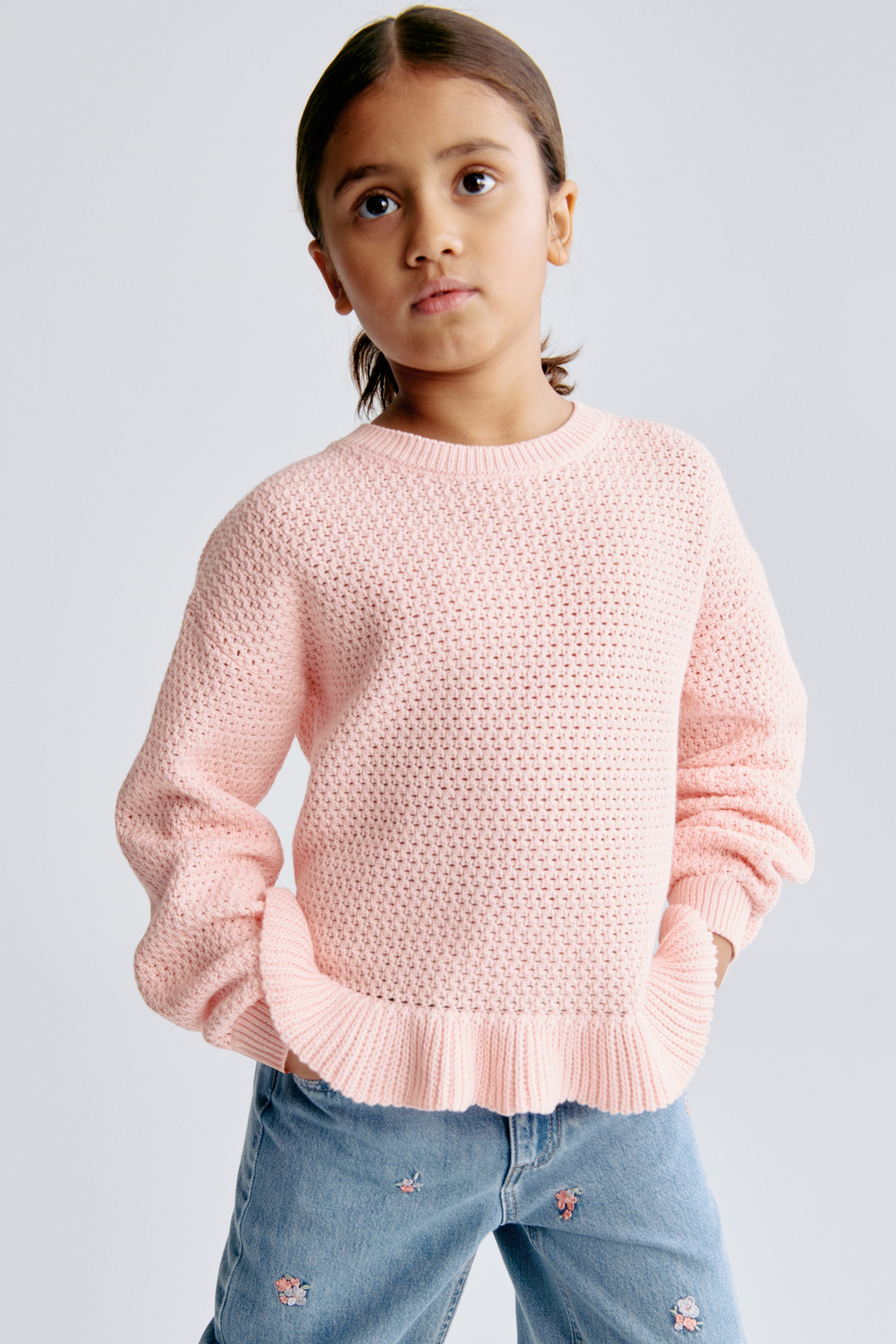 View larger image: Hole-knit cotton jumper - Light pink - Kids | H&M IE 1