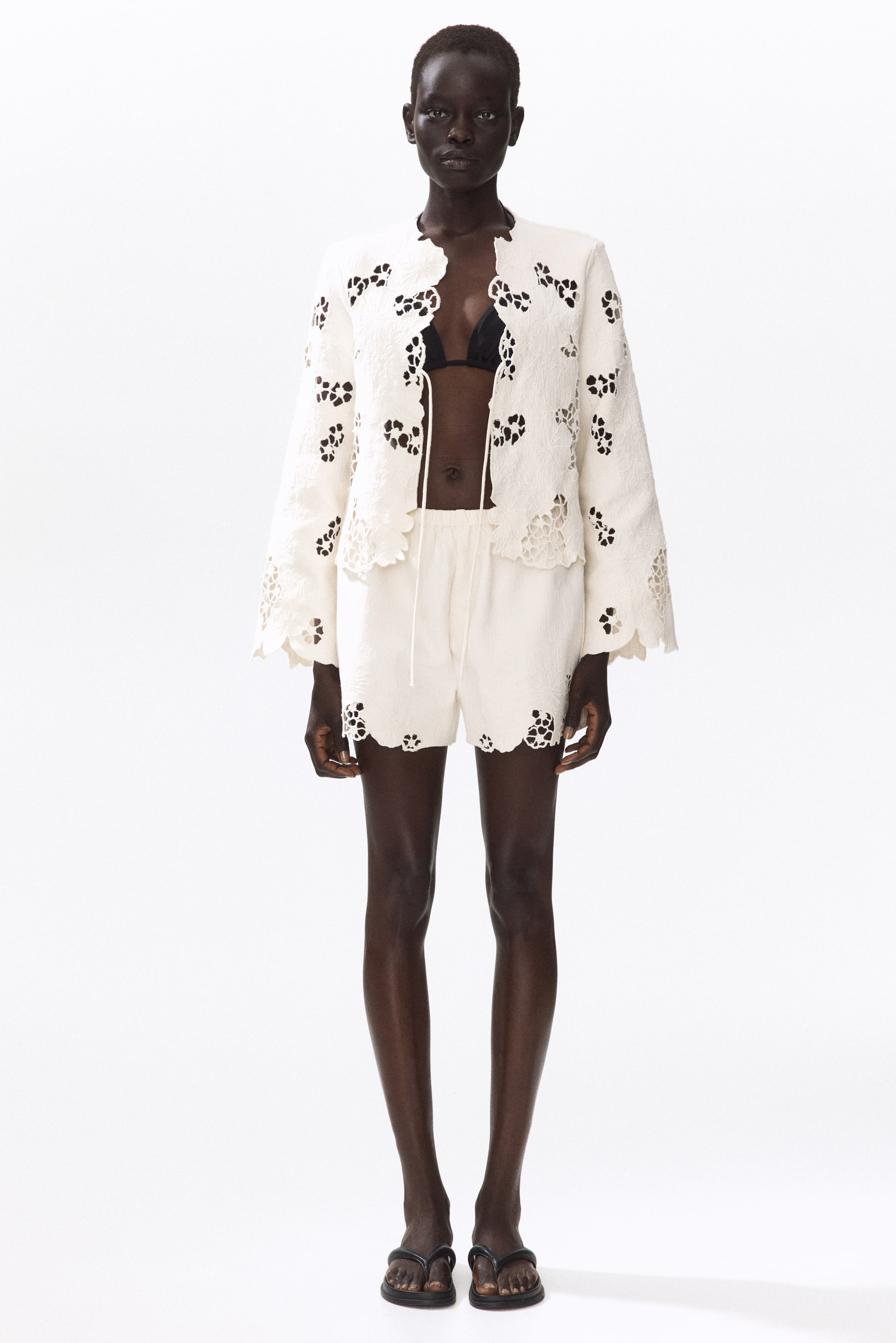 Cotton Shorts with Eyelet Embroidery