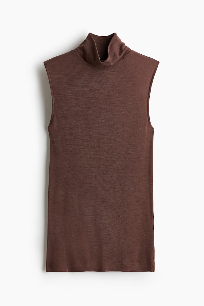 Top de cuello alto en lana - Café jaspeado/Negro - 1