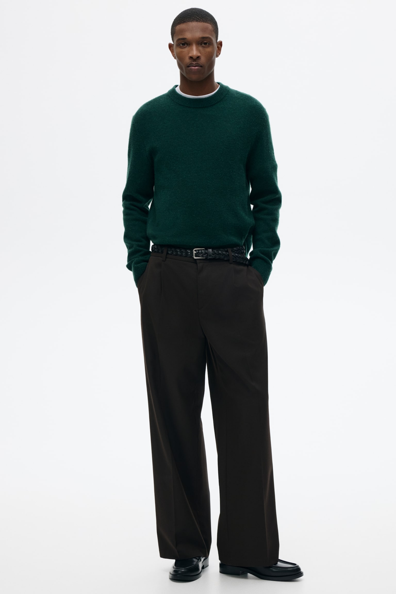 Vlněný svetr z jemného úpletu Regular Fit - Tmavě zelená/Tmavě béžová/Tmavě šedá/Námořnická modř/Hnědá - 6