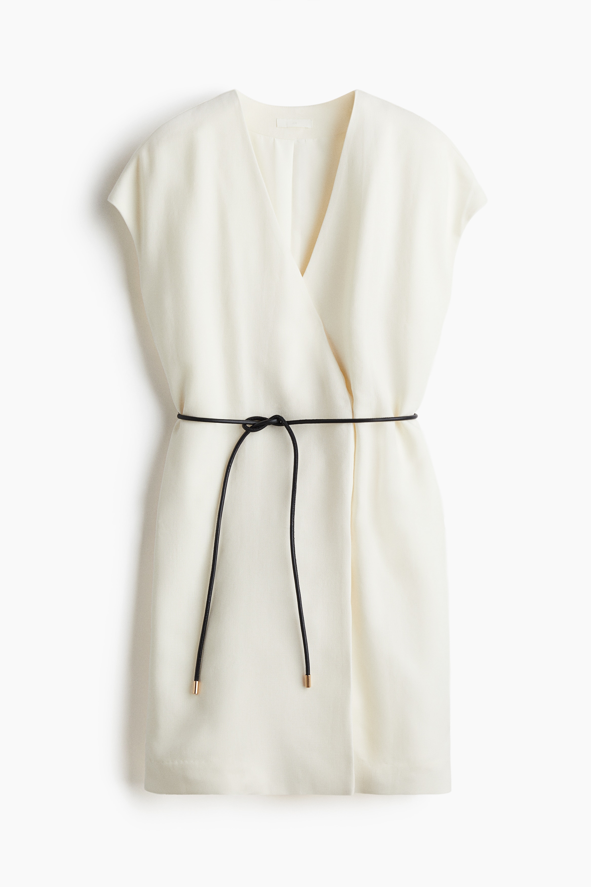 Vestido blazer con cinturón de lazo - Blanco/Café