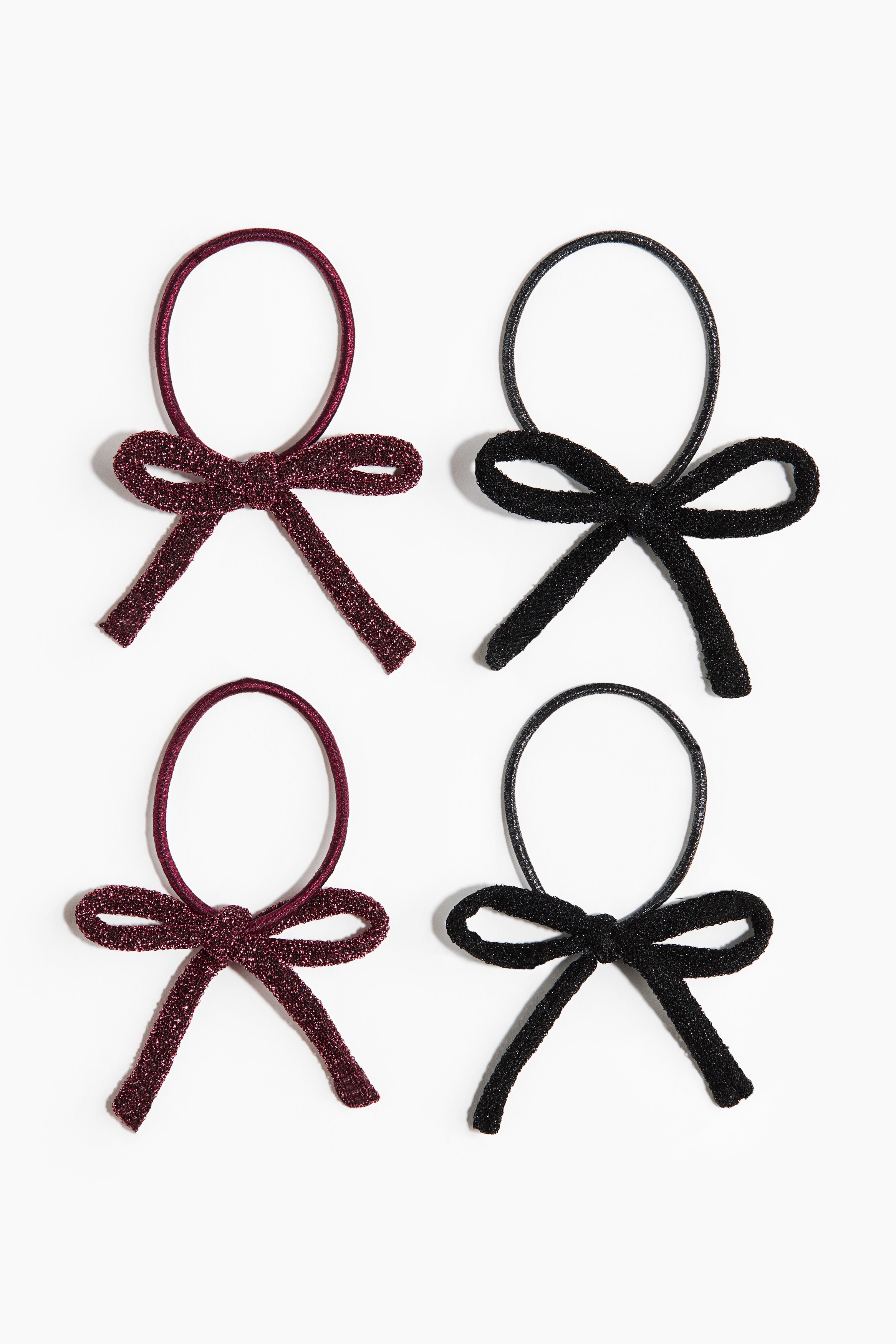 Dam - Svart/Mörkröd 4-pack hårsnodd med rosett  - H&M
