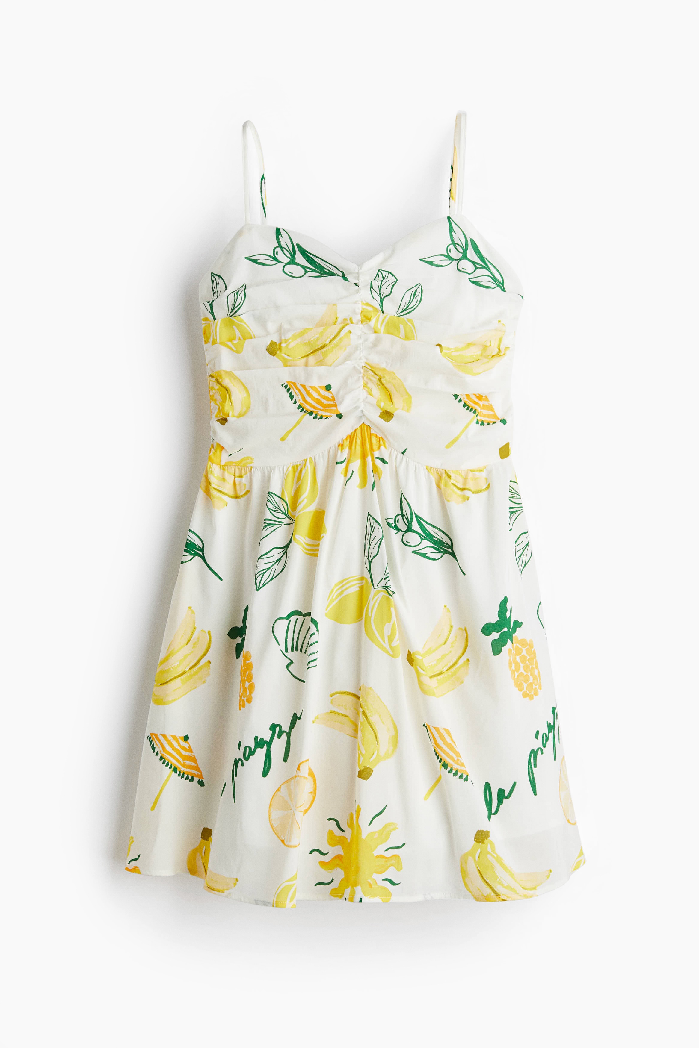 Printed Strappy Dress - White/patterned/Brown/patterned