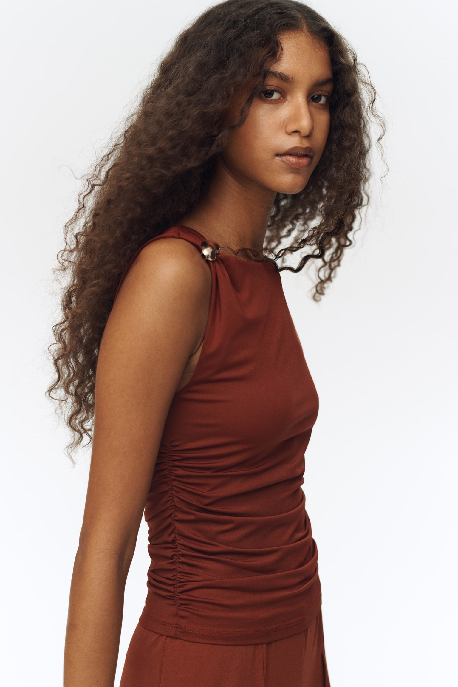 Top drappeggiato - Rosso ruggine/Nero/Beige - 3