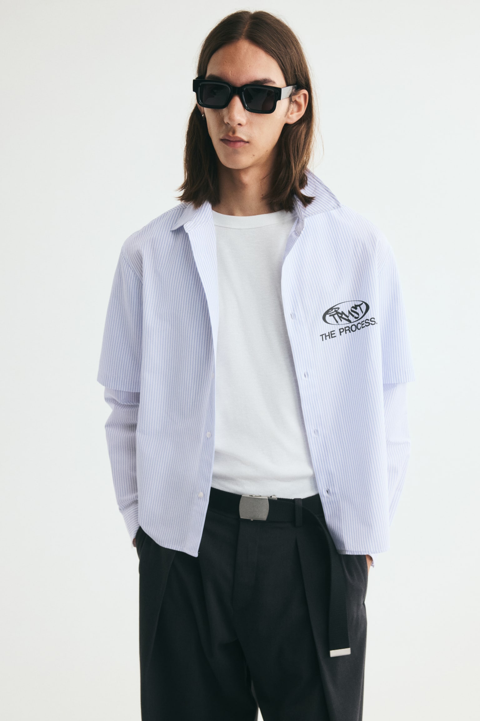 Relaxed Fit Layered-look printed shirt - Light blue/Trust the Process - 1