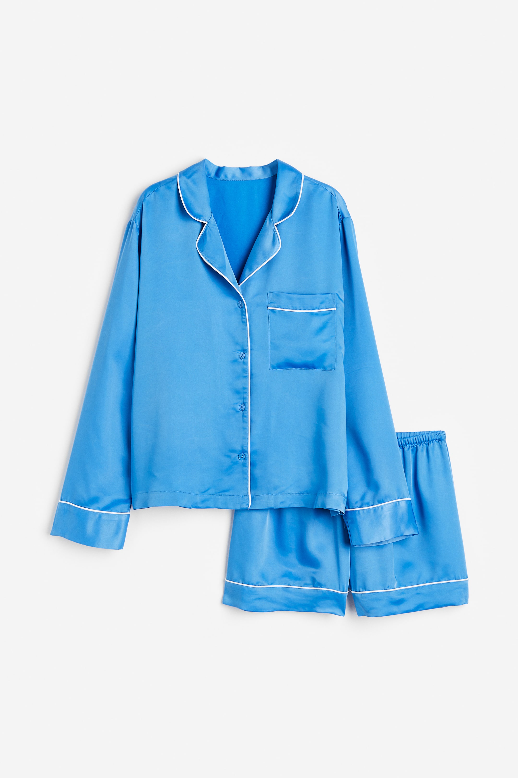 View larger image: Satin pyjama shirt and shorts - Blue - Ladies | H&M IN 1