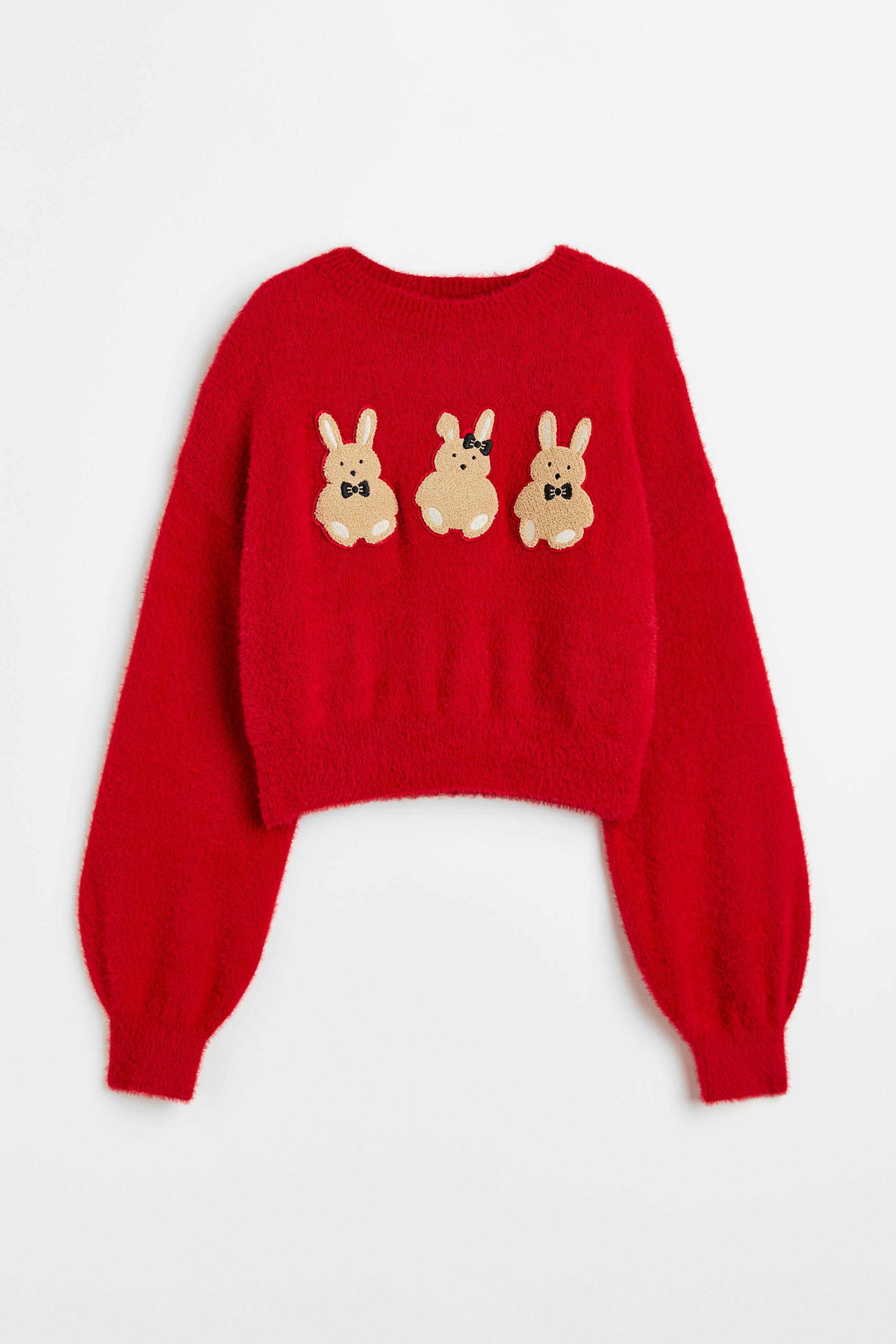 Xem ảnh lớn hơn: Áo jumper dệt kim xù có hoạ tiết - Màu đỏ/Thỏ - Ladies | H&M VN 1