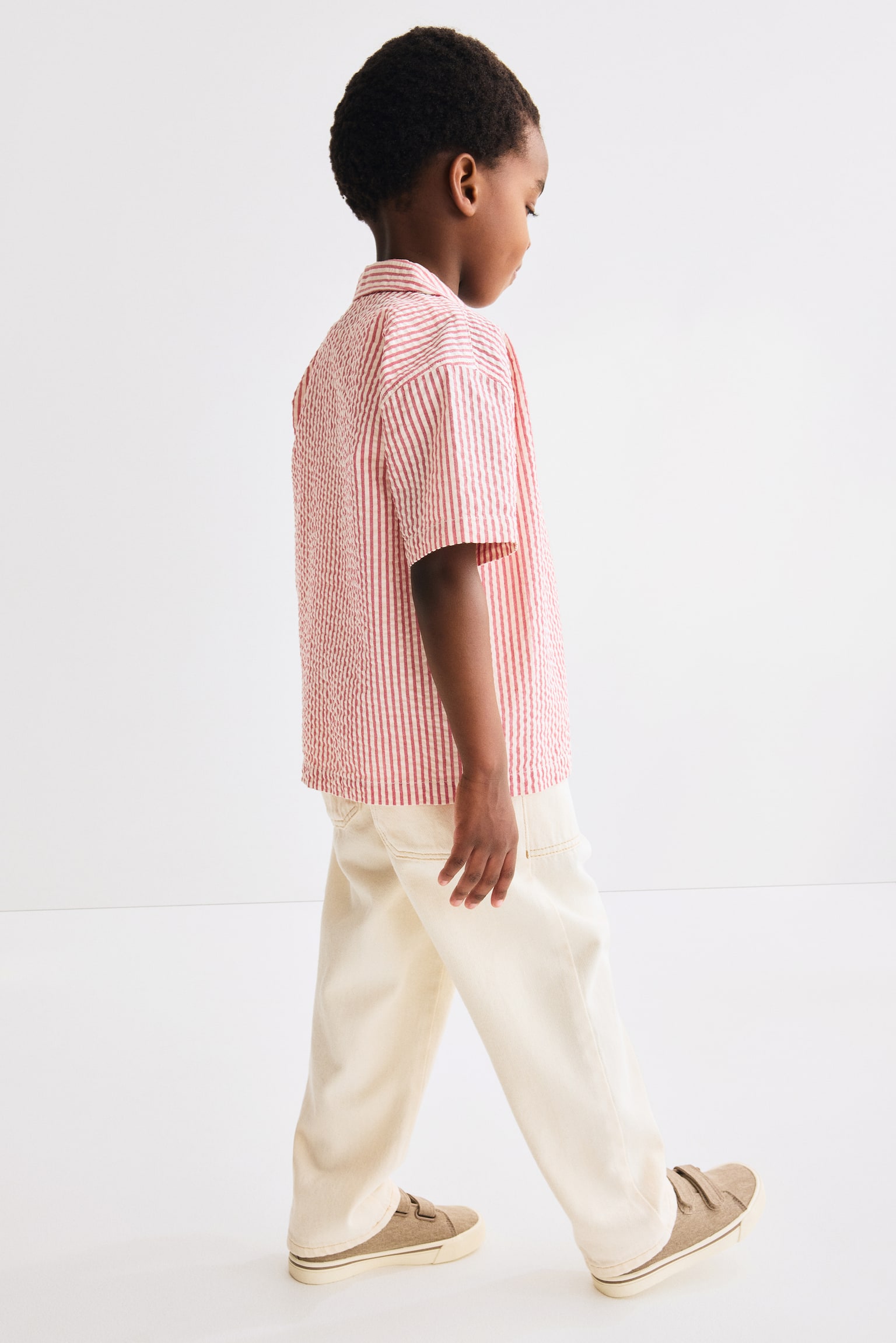 Seersucker resort shirt - Light red/Striped/Light blue/Striped/White/Palm trees - 4