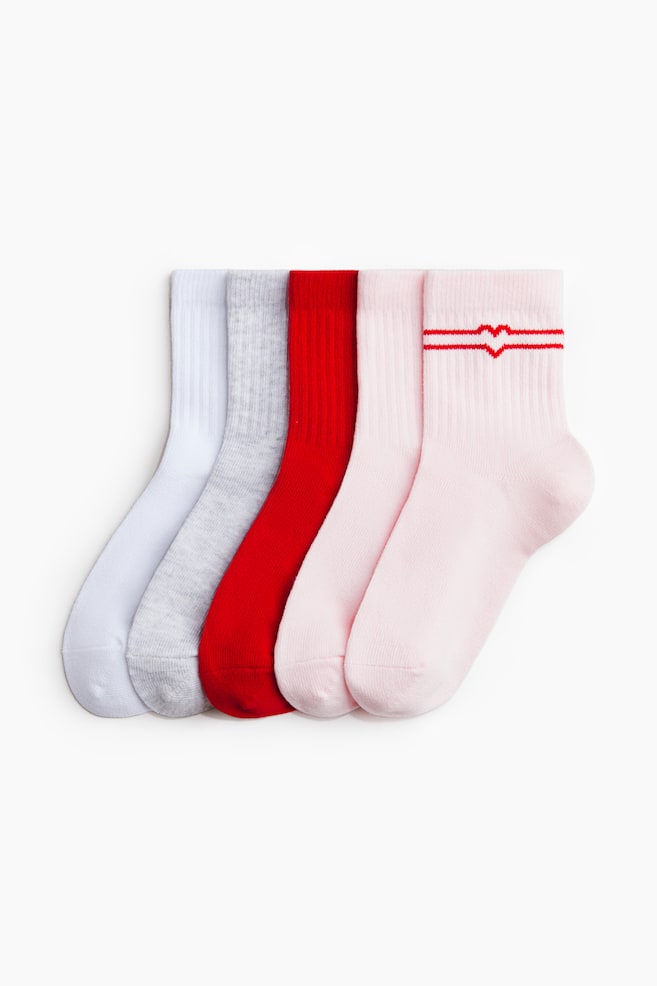 5-pack Calcetines deportivos con DryMove™ - Rosa claro/Rojo/Gris jaspeado/Blanco/Blanco/Franjas/Azul/Franjas/Azul intenso/Borgoña/Rayado - 1