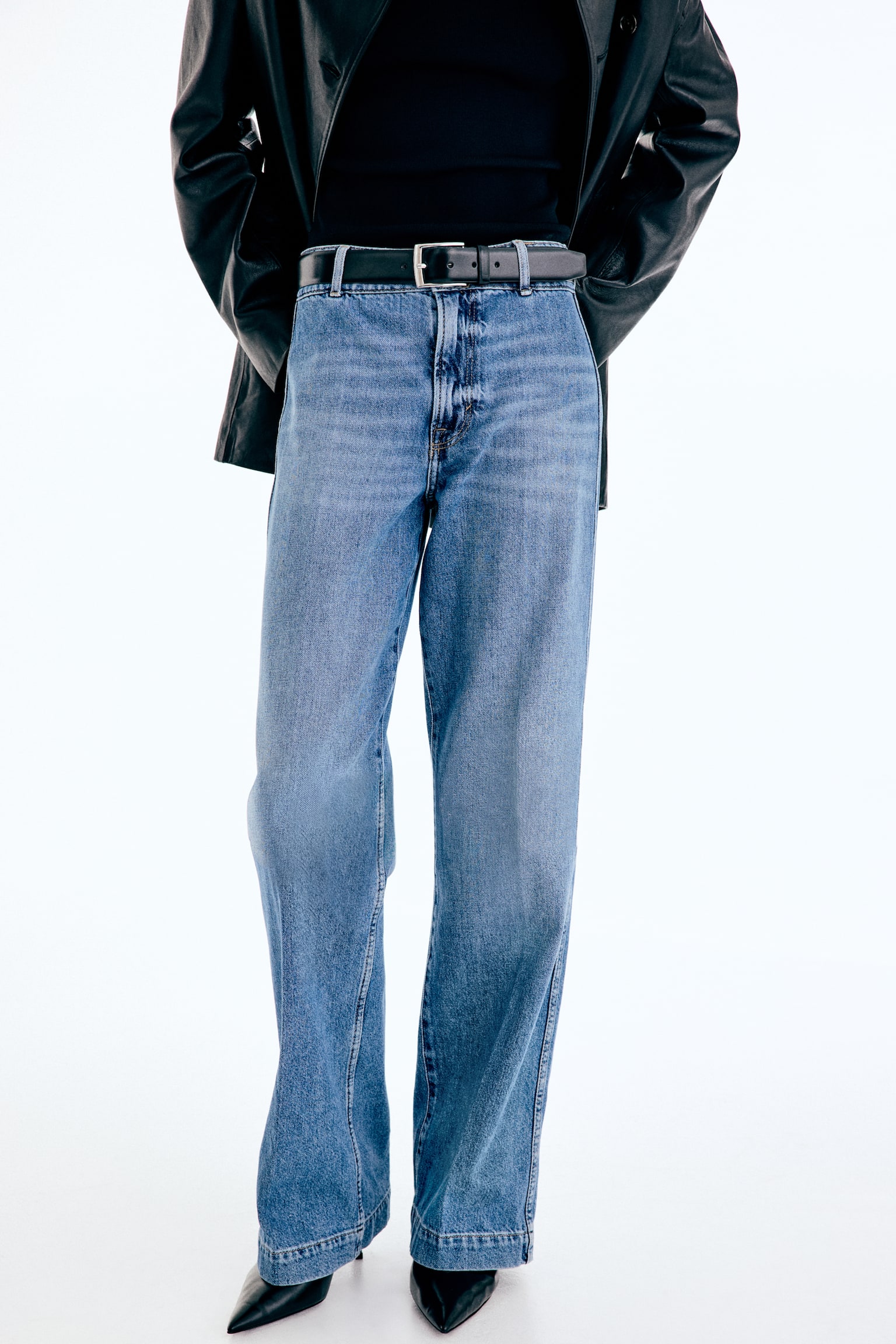 Wide High Waist Jeans - כחול ג'ינס/כחול ג'ינס כהה/לבן/כחול ג'ינס בהיר - 5