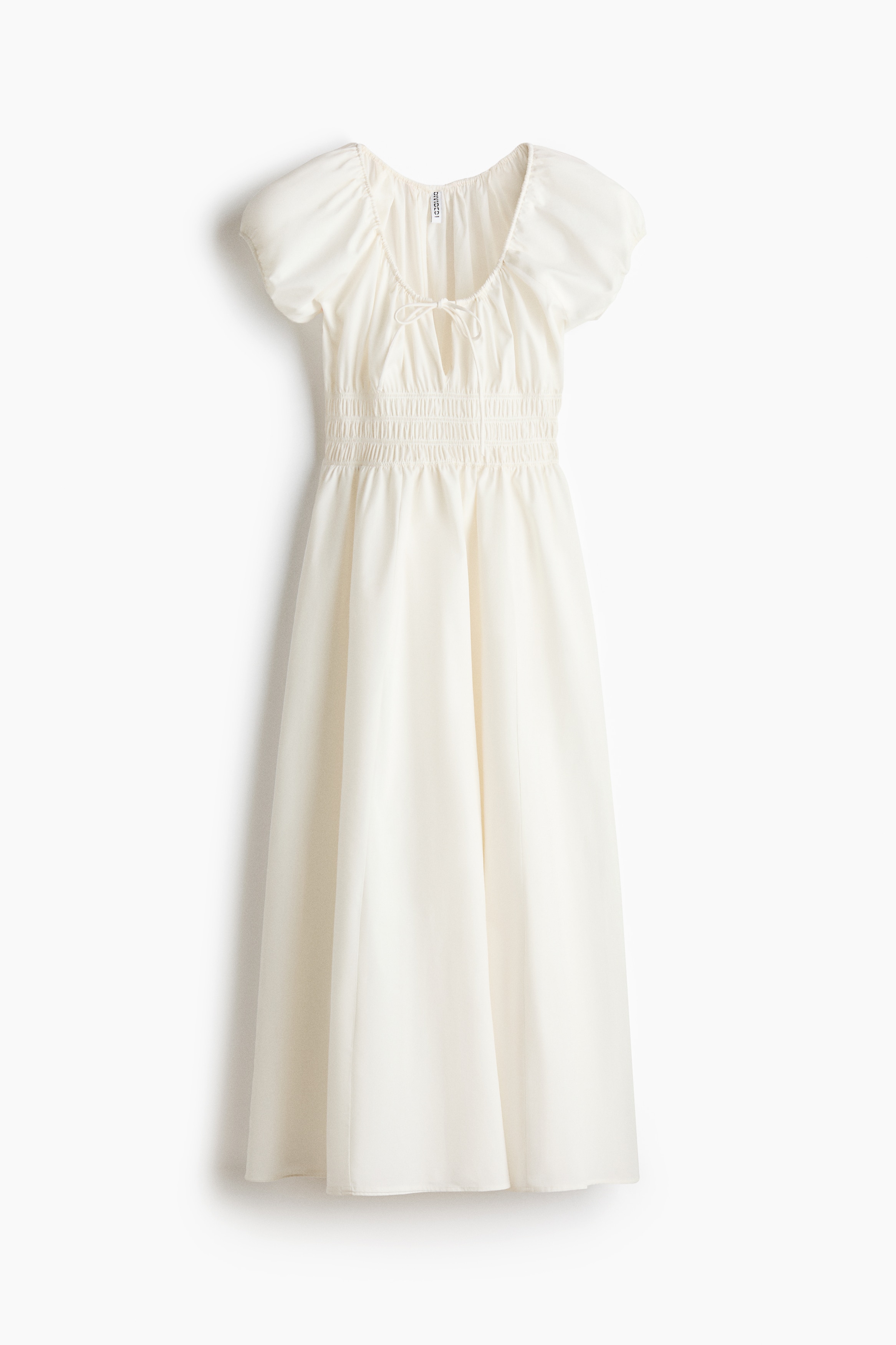 Smocked-waist dress - White