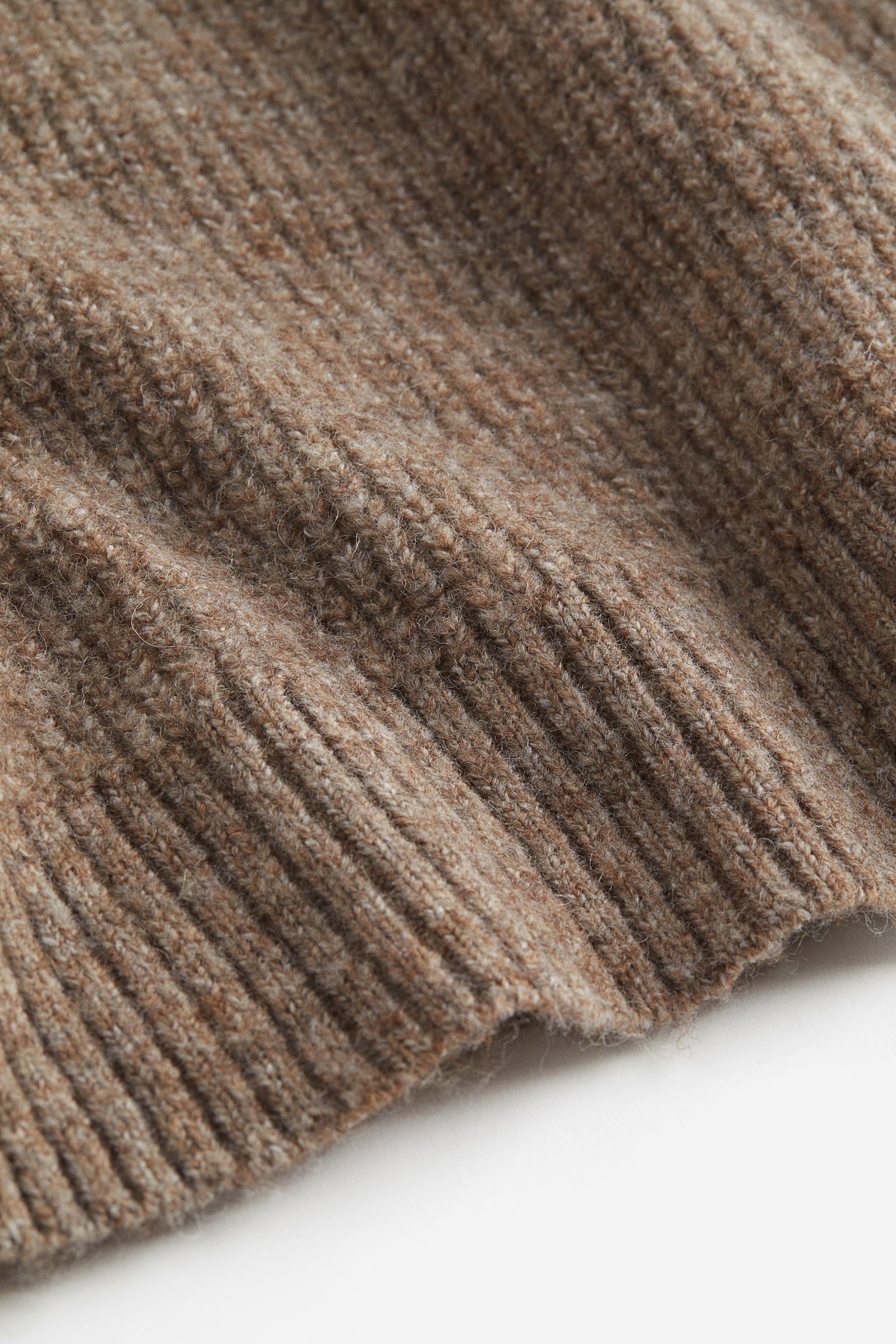 Rib-knit jumper - Round neck - Long sleeve - Dark beige marl - Ladies ...