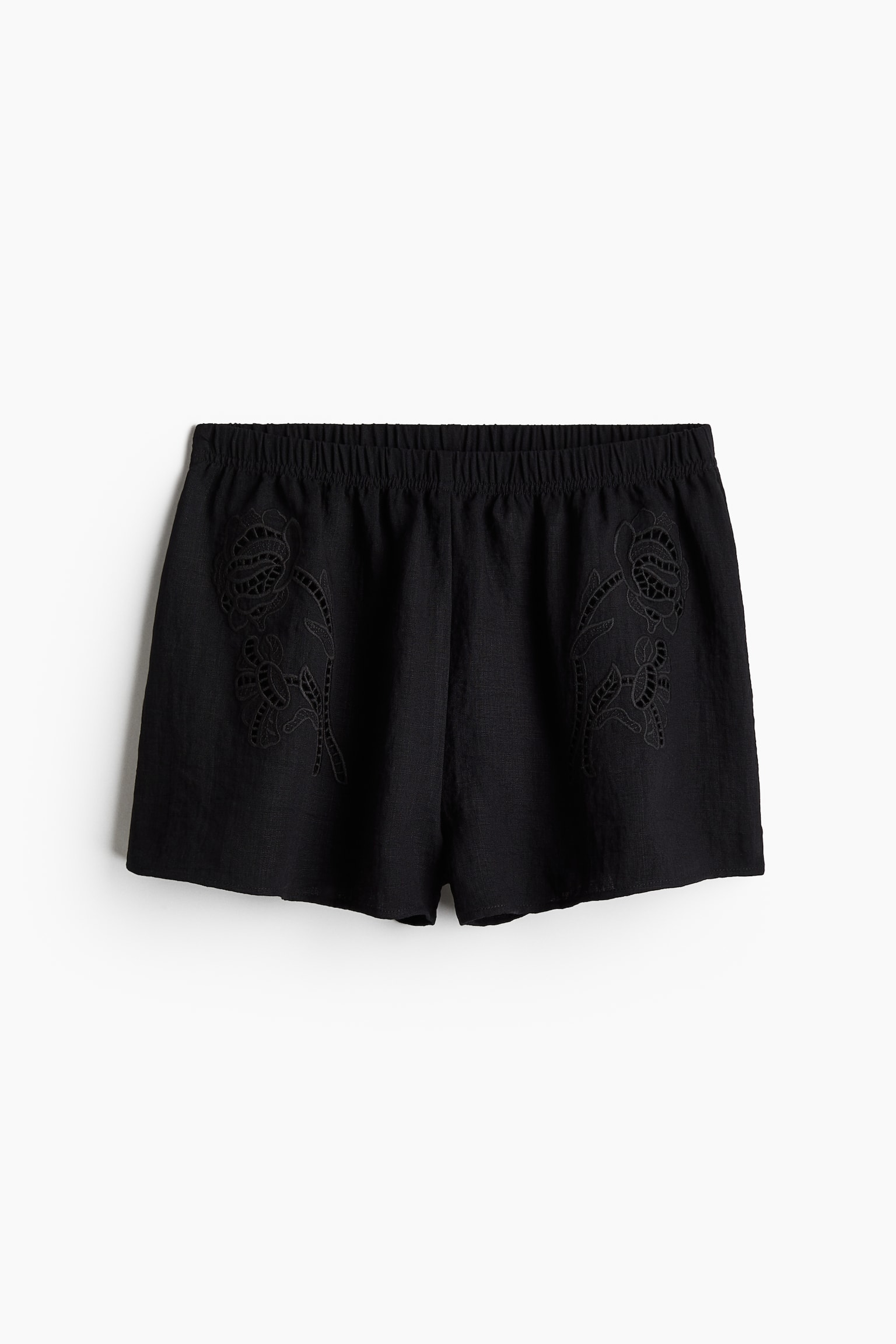 Broderie Anglaise Beach Shorts - Black/Cream - 2