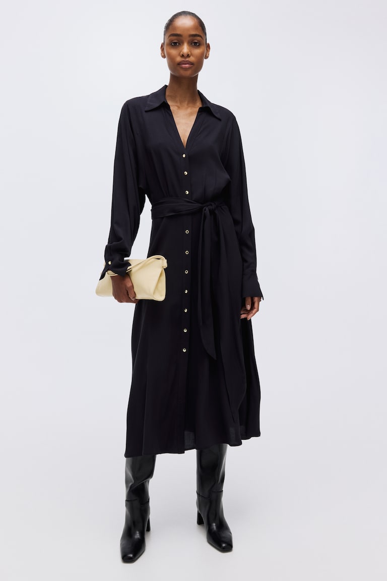 Ladies - Black Shirt Dress - Size: XS - H&M