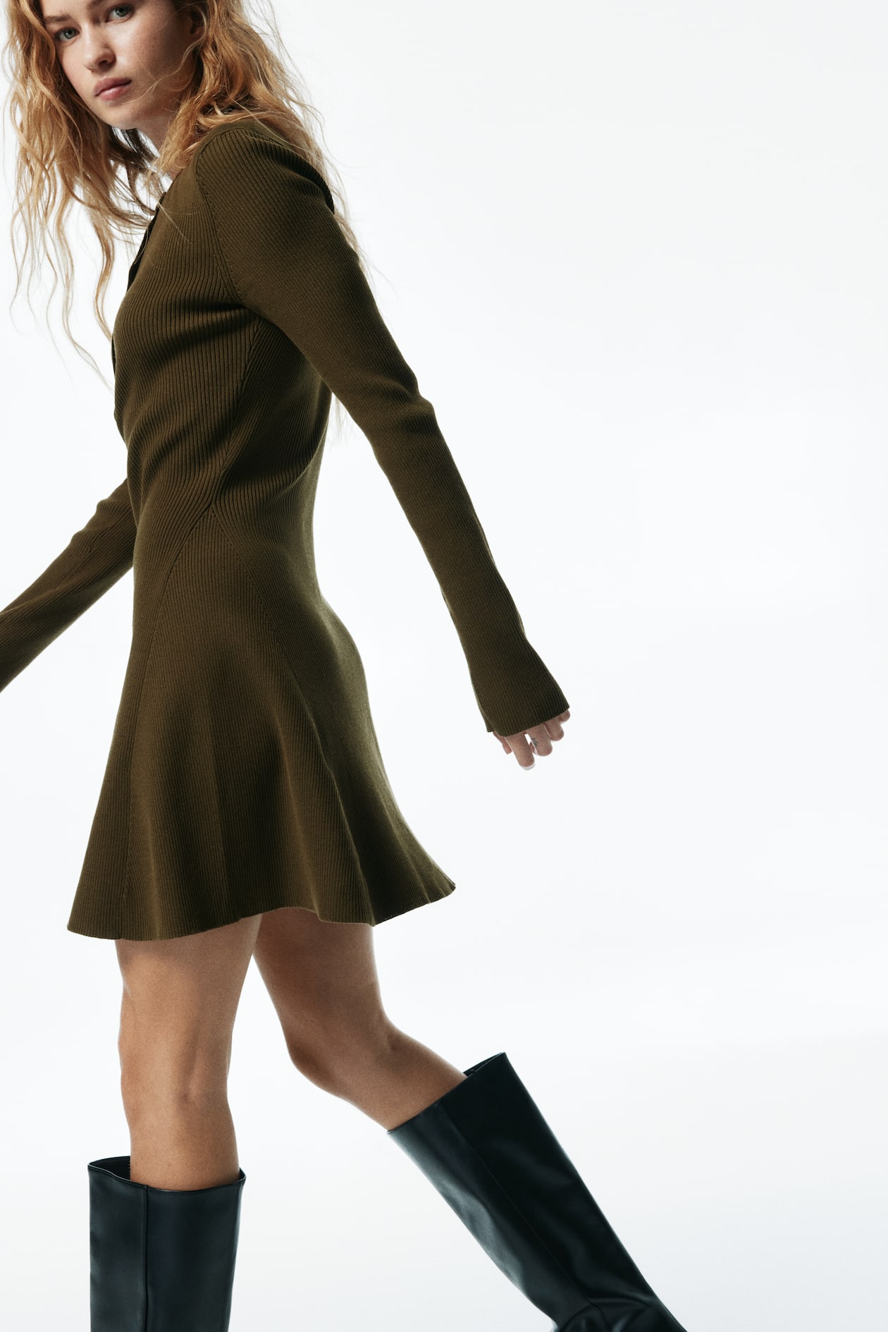 Rib-Knit Dress with Flared Skirt - image 3