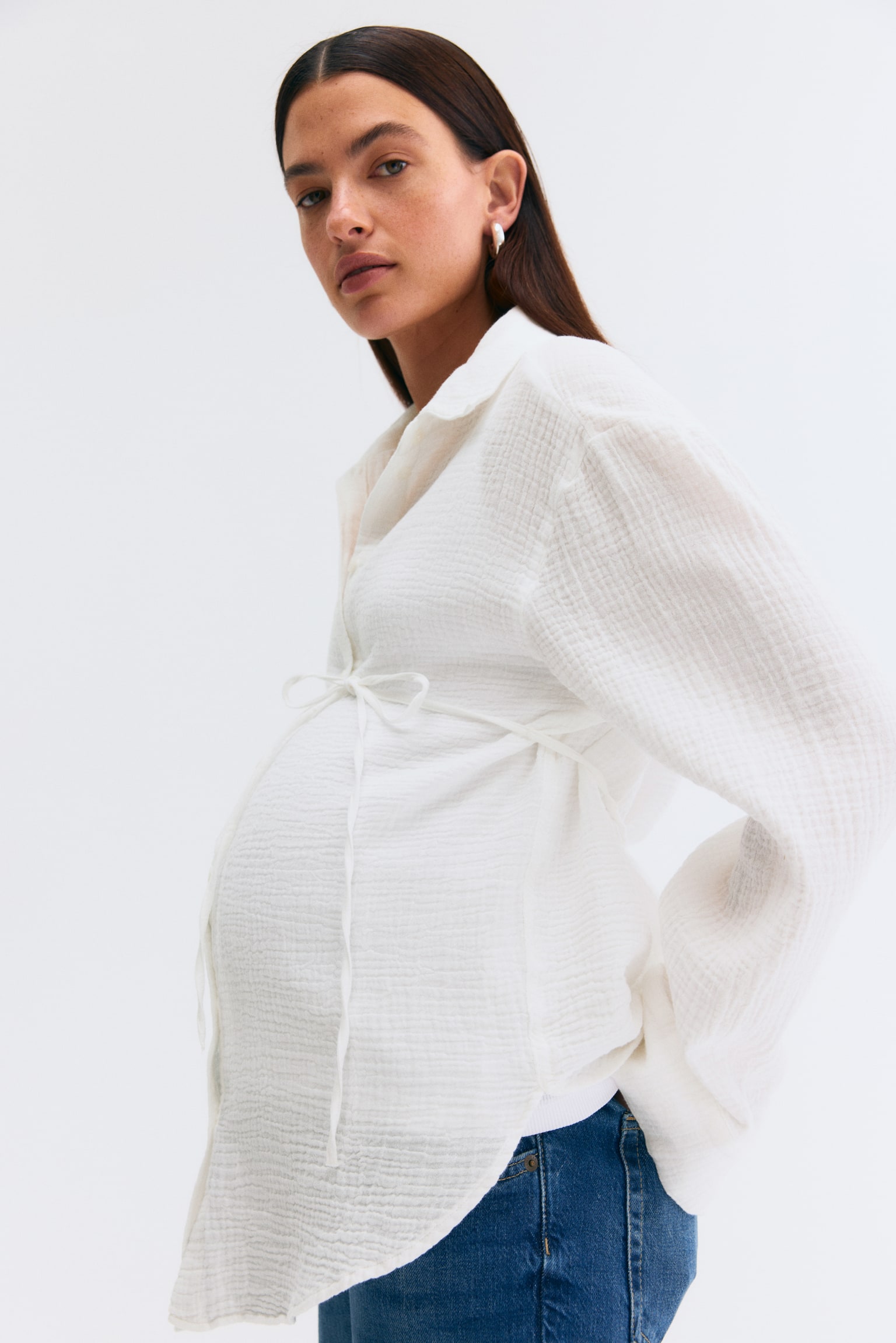 MAMA Before & After Muslin shirt - White/Dark khaki green/Beige/Striped - 5