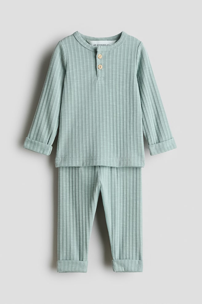 2-Piece Ribbed Jersey Set - Light green/Light blue - 1