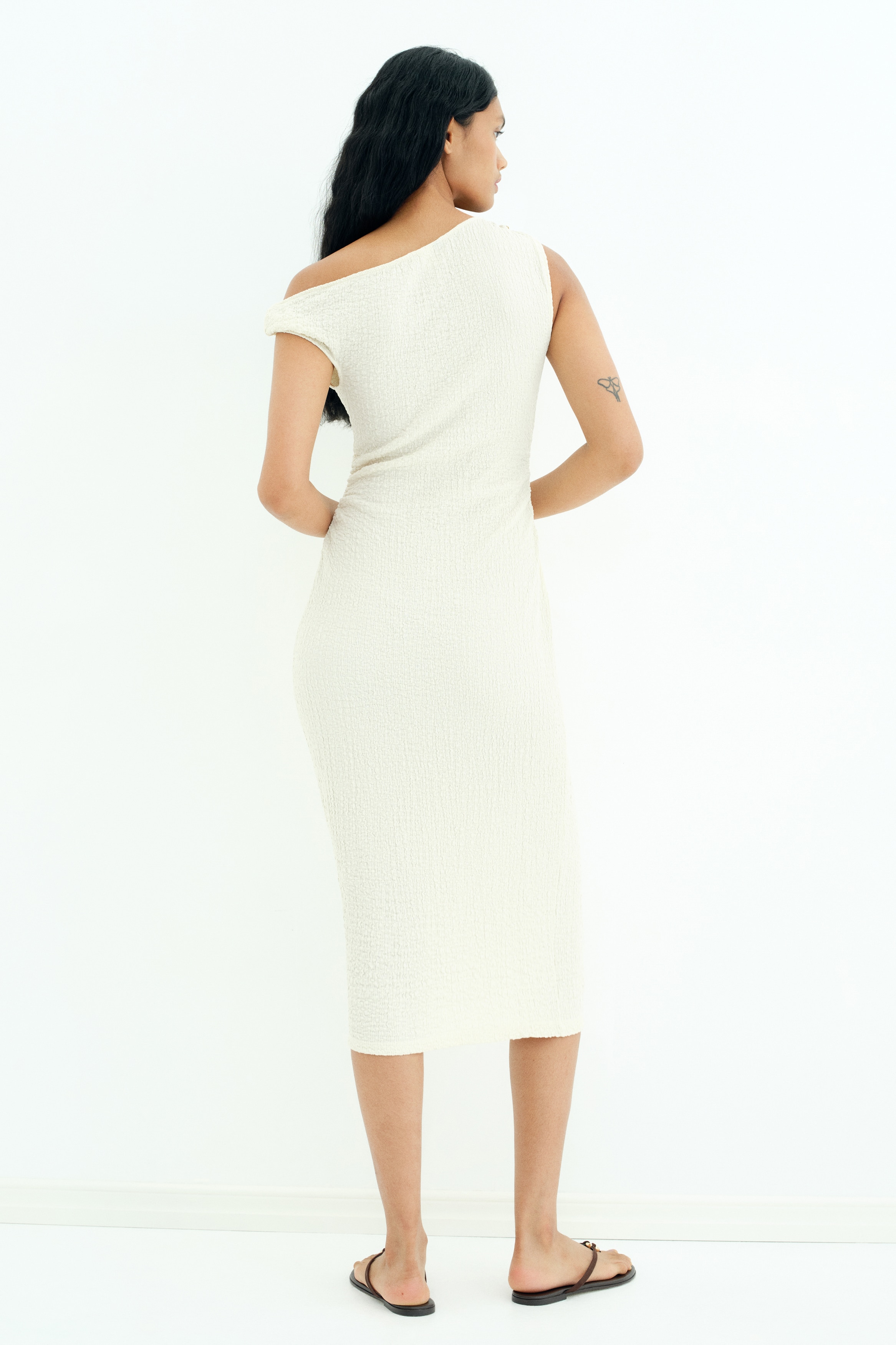 Women's Cream Draped One Shoulder Dress | H&M AU Women's Cream Draped One Shoulder Dress | H&M AU