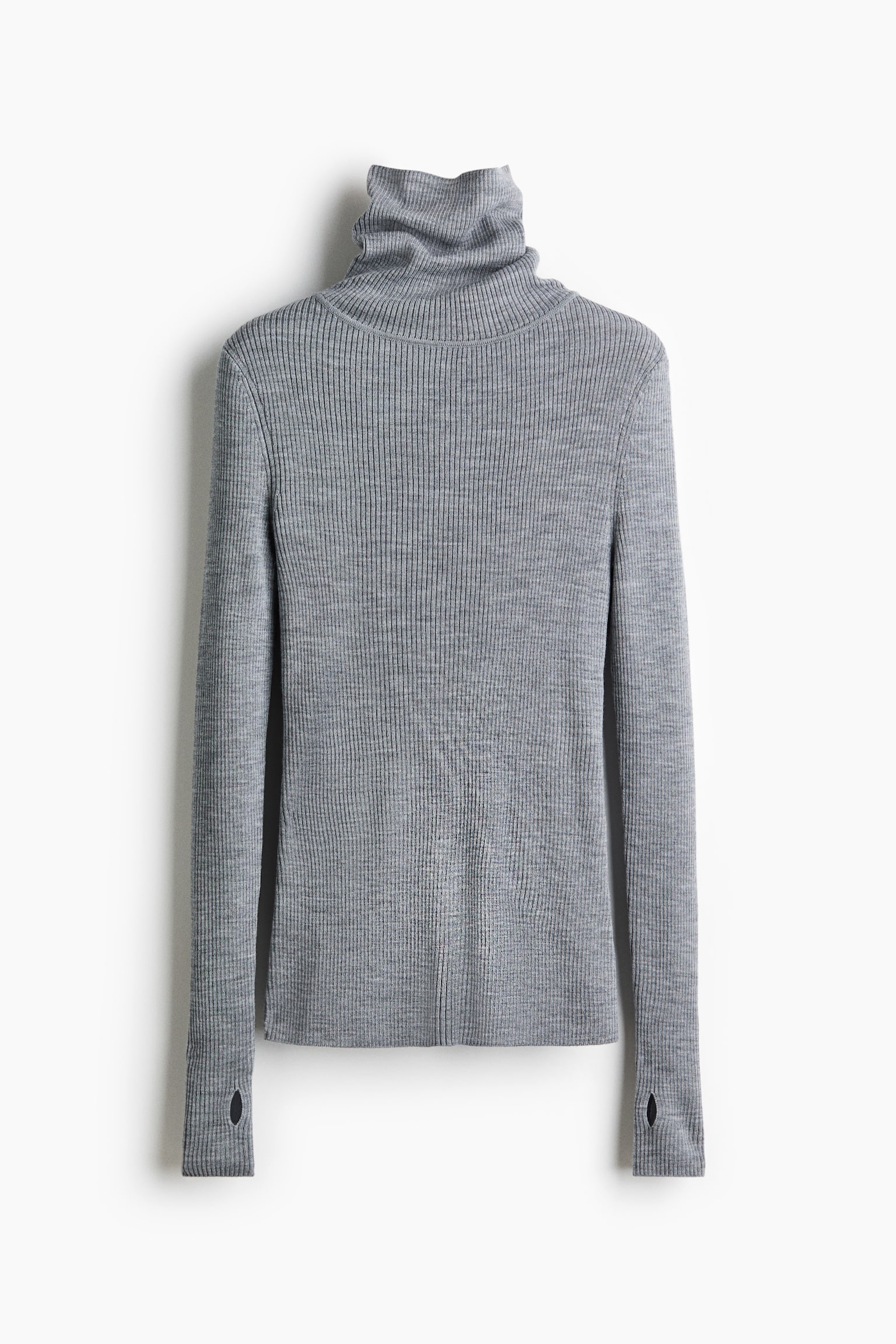 メリノウールロールネックトップス - グレーメランジ - 1