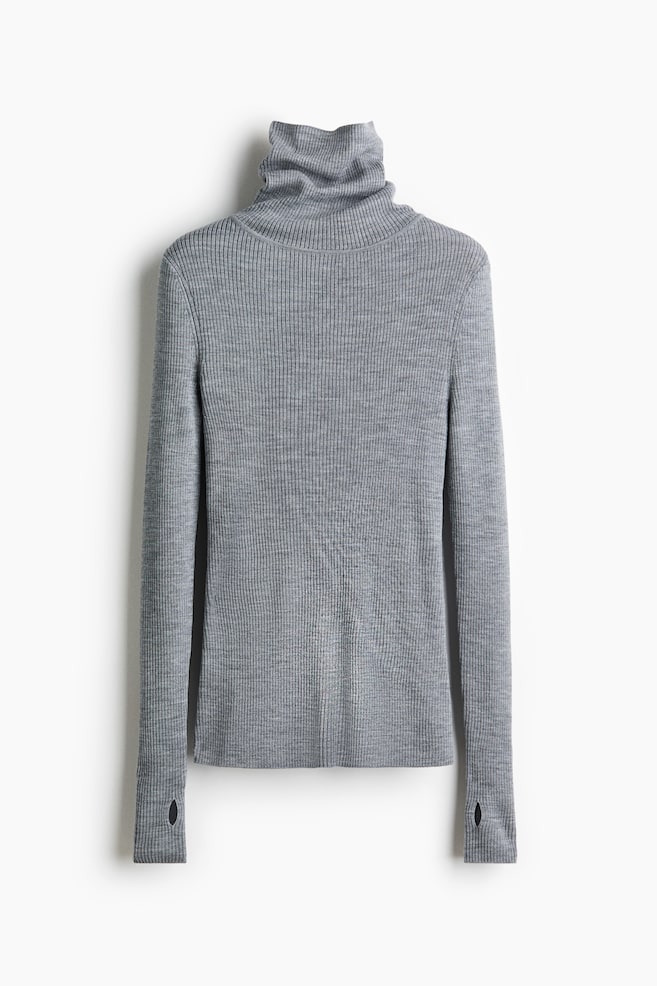 Merino wool roll-neck top - Grigio mélange - 1