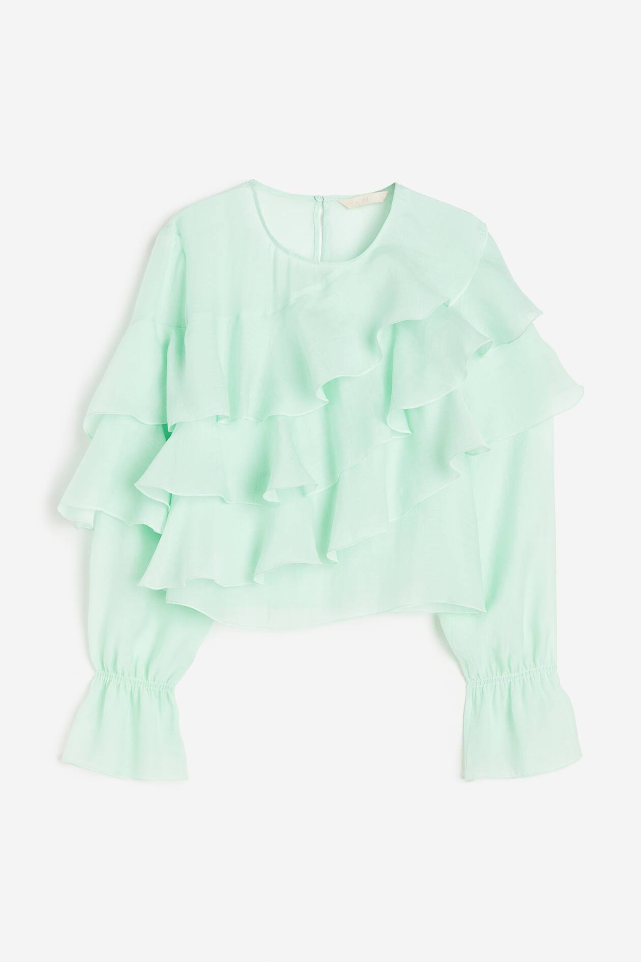 Ruffled blouse Light mint green Ladies H&M MY
